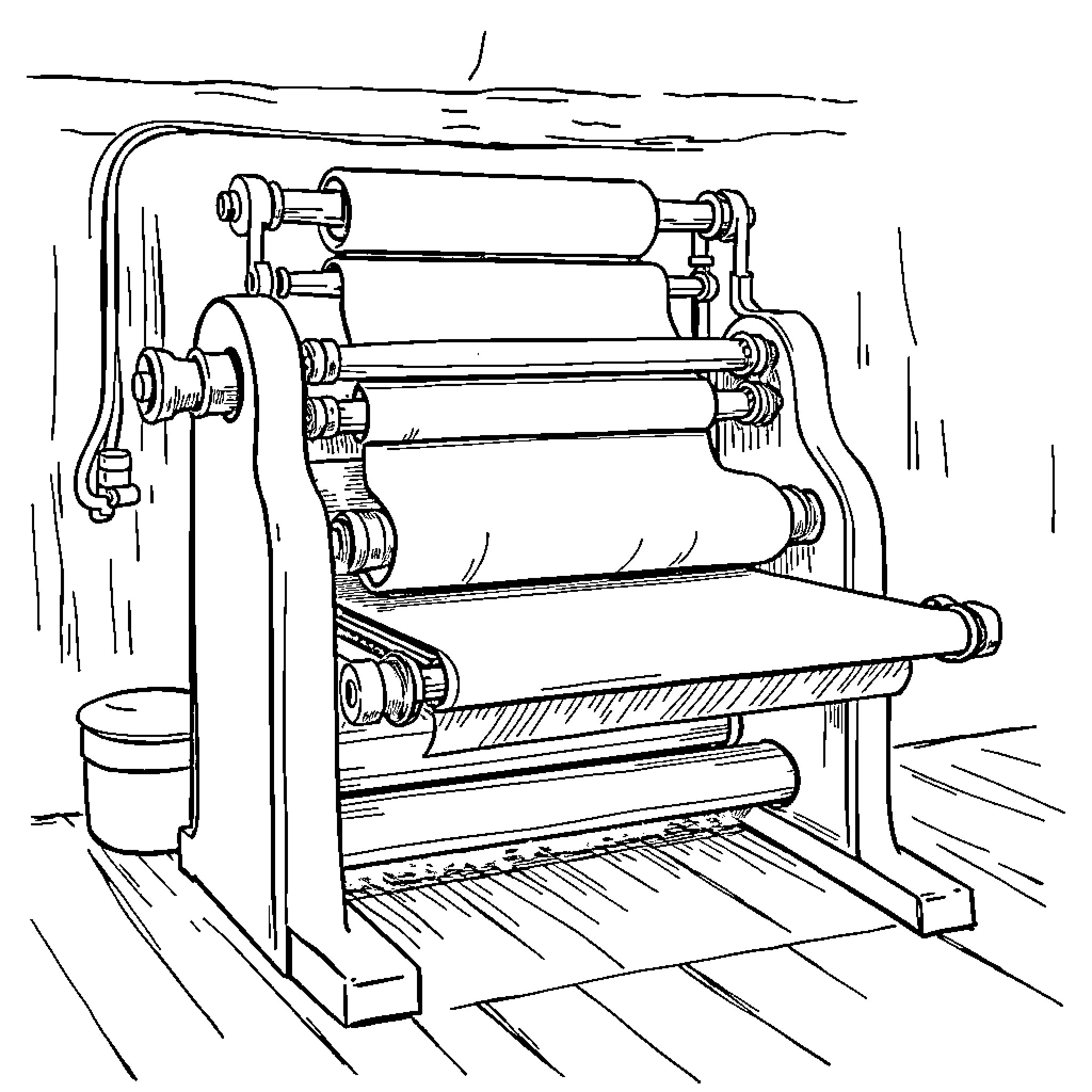 Paper Making Machine Producing Paper Rolls Coloring Page (free black-and-white line drawing printable PDF for all, from beginners to advanced learners, including children, teens, adults, and seniors)