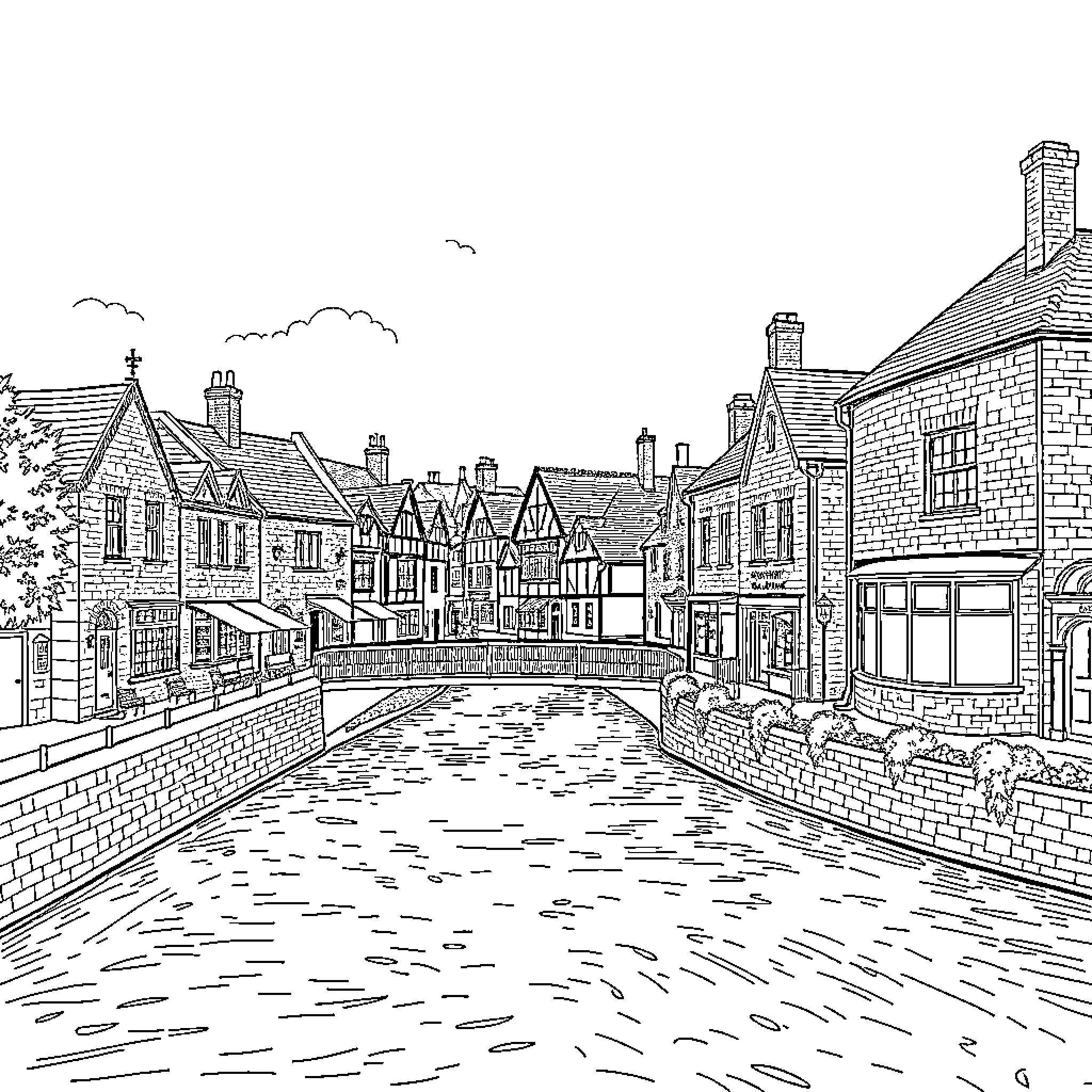 Burton upon Trent scenic town with historic architecture Coloring Page (free black-and-white line drawing printable PDF for all, from beginners to advanced learners, including children, teens, adults, and seniors)