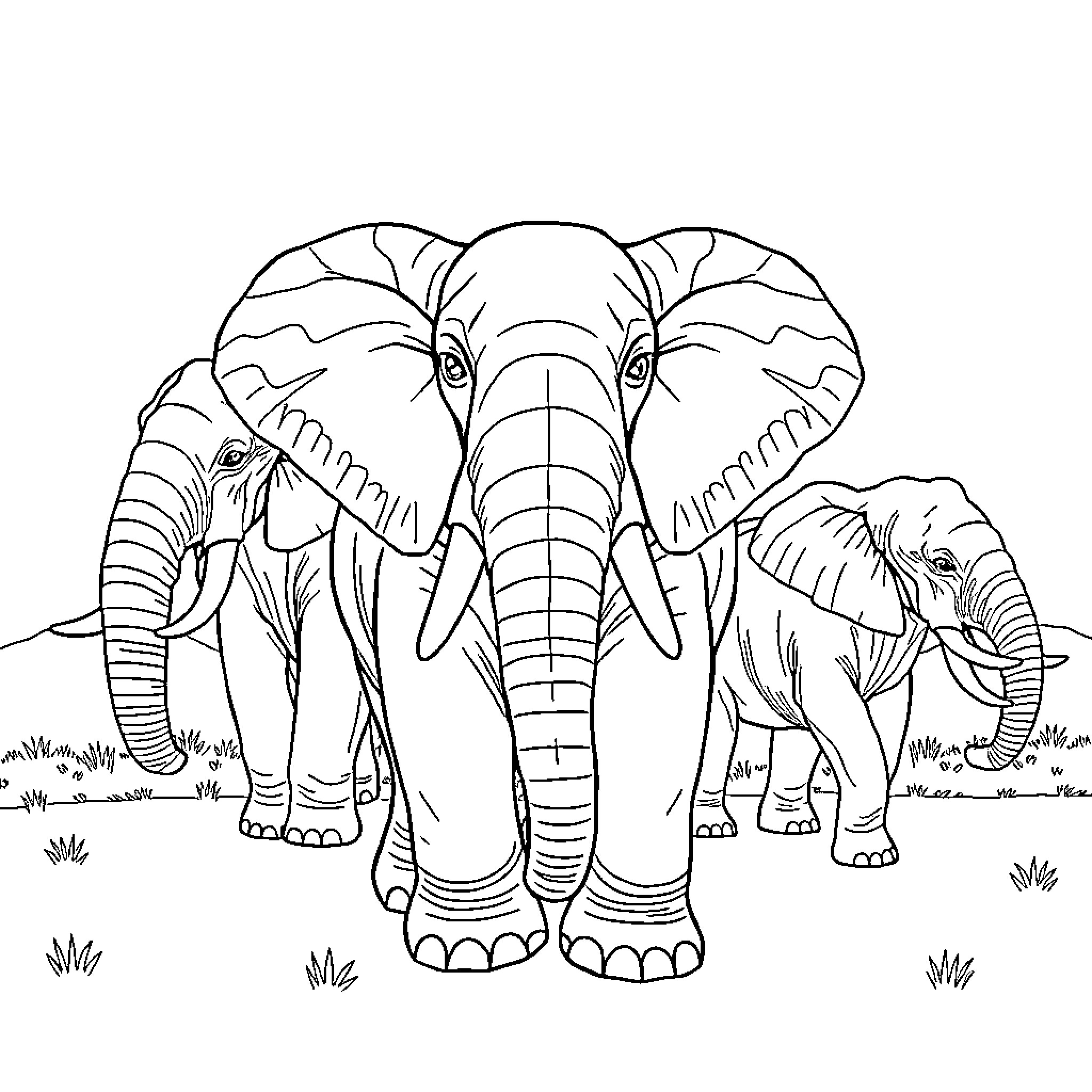 Pumpkin Parade of Playful Pachyderms Coloring Page (free black-and-white line drawing printable PDF for all, from beginners to advanced learners, including children, teens, adults, and seniors)