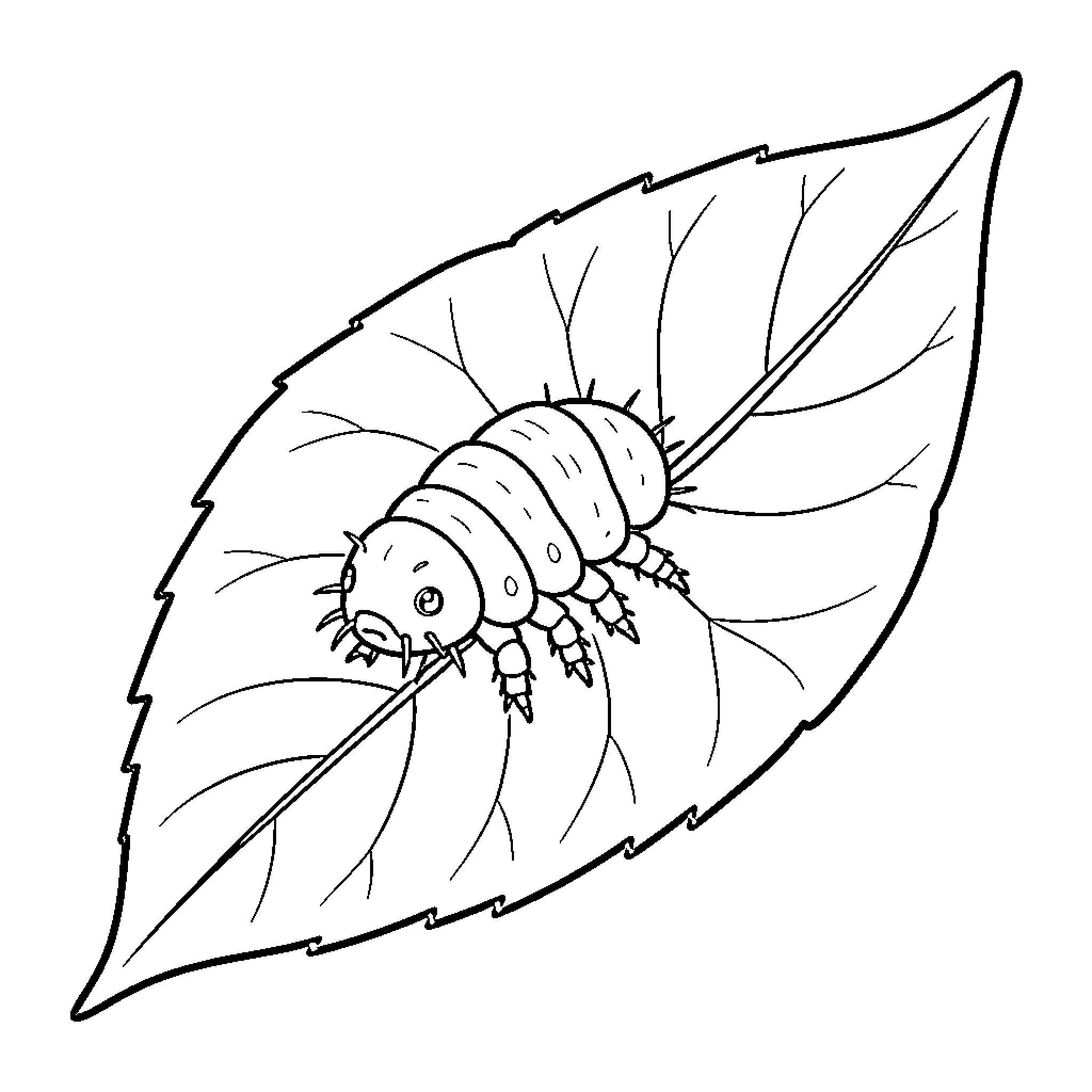 Tardigrade crawling across a large leaf Coloring Page (free black-and-white line drawing printable PDF for all, from beginners to advanced learners, including children, teens, adults, and seniors)