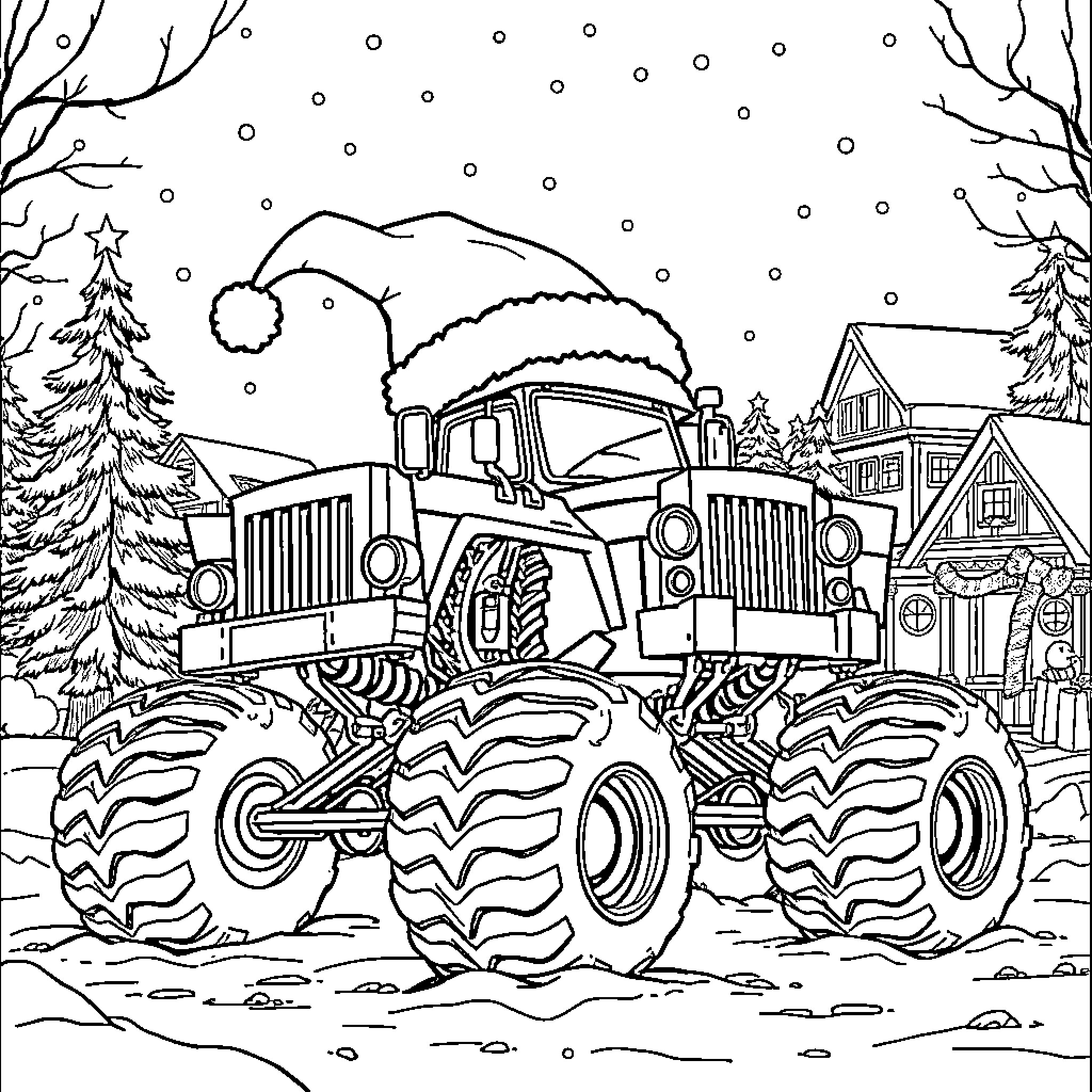 Gravedigger Plows Through Snowy Landscape Coloring Page (free black-and-white line drawing printable PDF for all, from beginners to advanced learners, including children, teens, adults, and seniors)