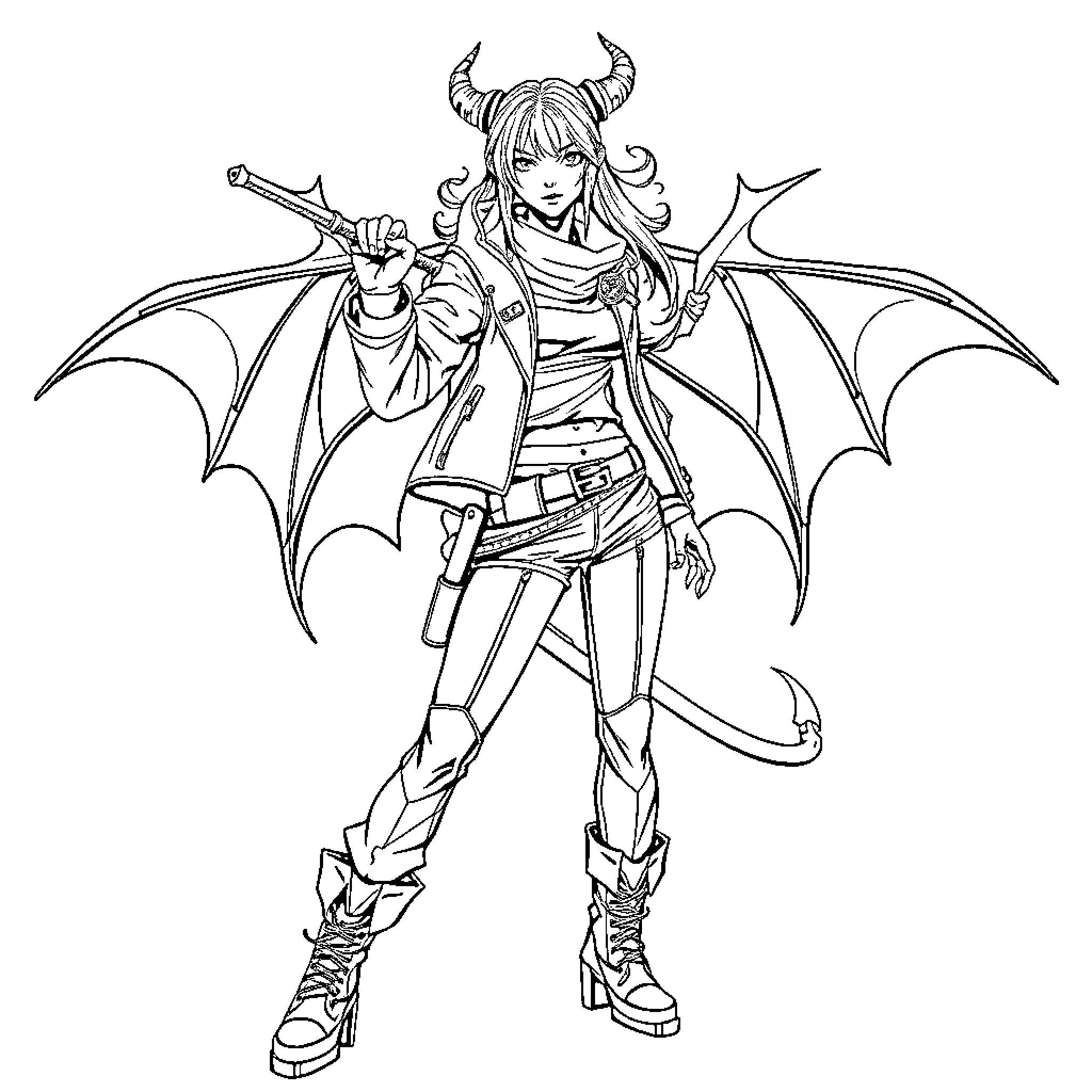 Rumi, the Winged Warrior with Fiery Spirit Coloring Page (free black-and-white line drawing printable PDF for all, from beginners to advanced learners, including children, teens, adults, and seniors)