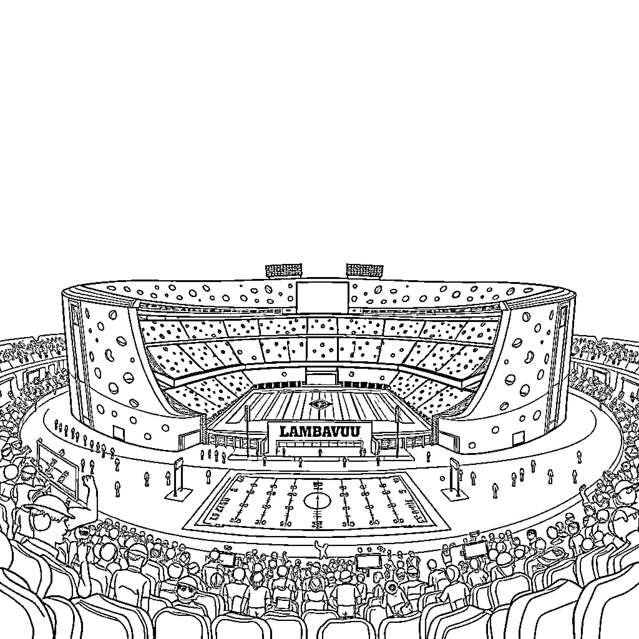 Lambeau Field packed with enthusiastic fans Coloring Page (free black-and-white line drawing printable PDF for all, from beginners to advanced learners, including children, teens, adults, and seniors)