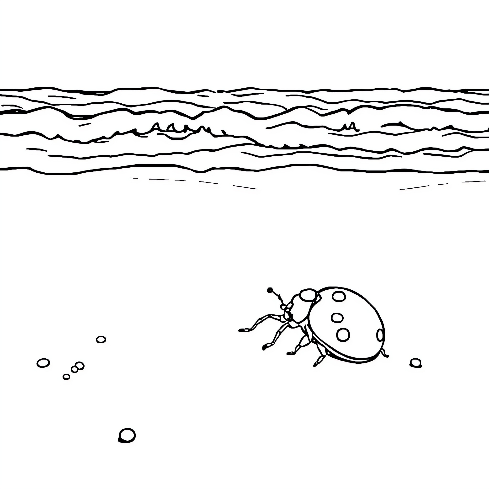 Ladybug exploring the underwater landscape Coloring Page (free black-and-white line drawing printable PDF for all, from beginners to advanced learners, including children, teens, adults, and seniors)