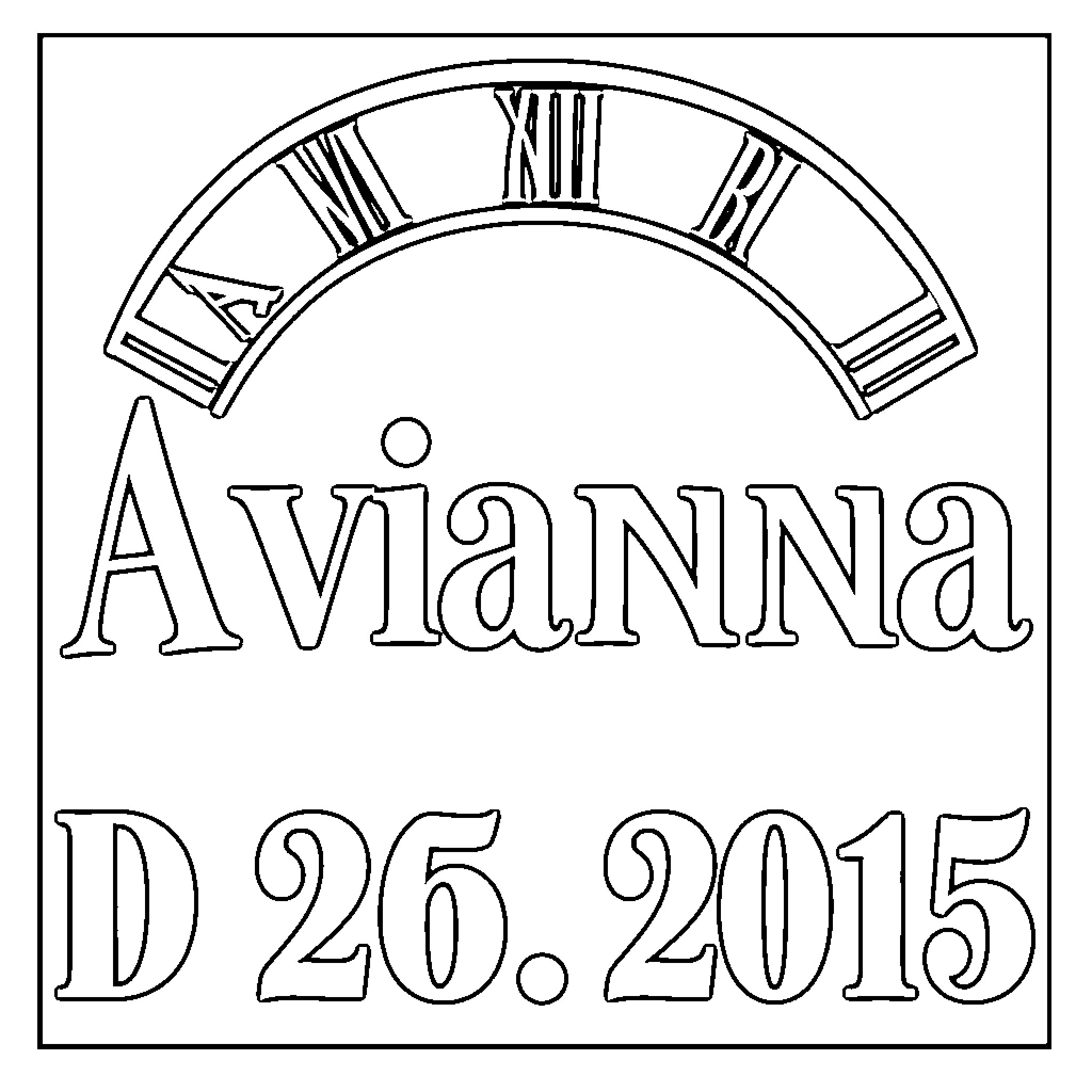 Avianna's Clock with Date D 26. 2015 Coloring Page (free black-and-white line drawing printable PDF for all, from beginners to advanced learners, including children, teens, adults, and seniors)