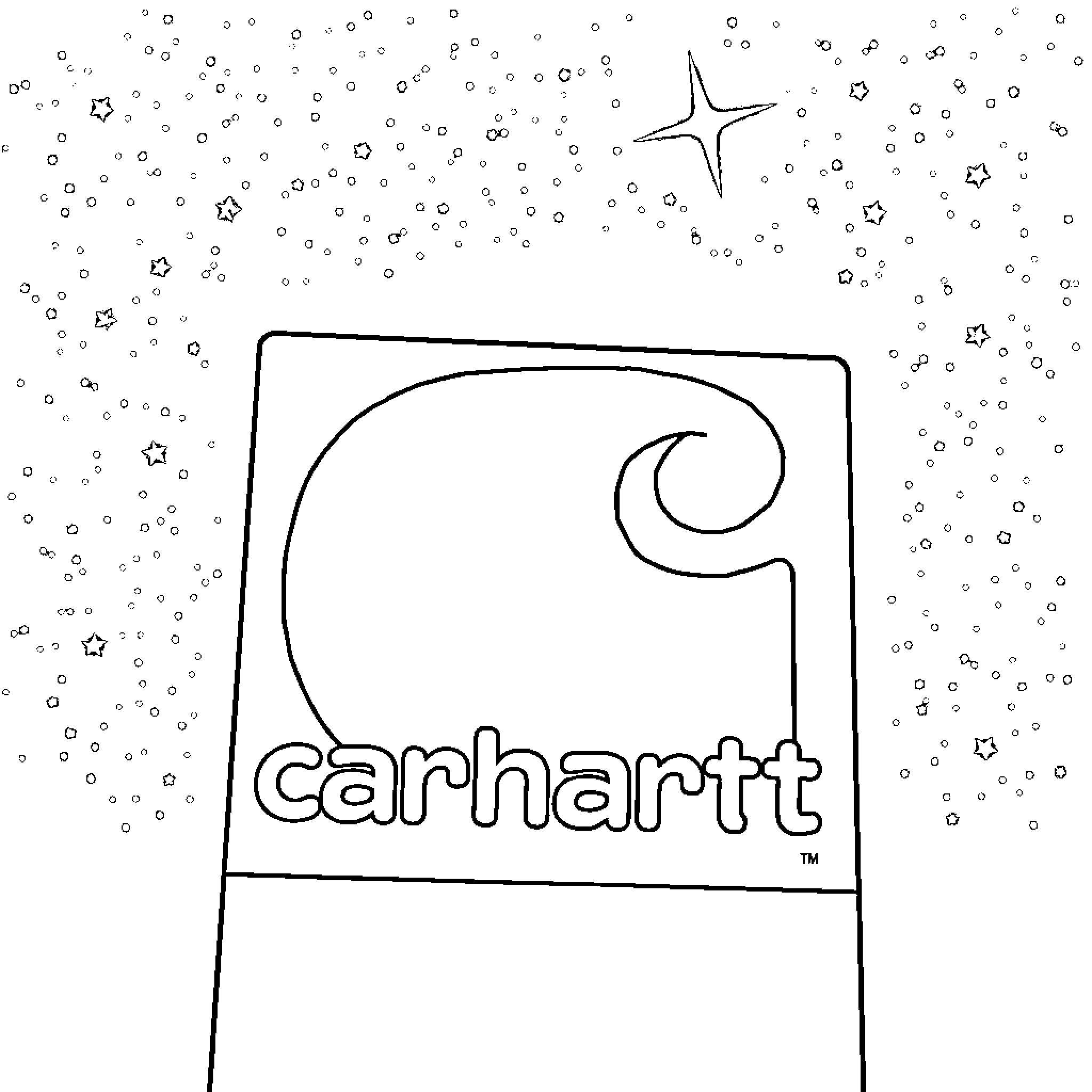 Carhartt logo design with starry background Coloring Page (free black-and-white line drawing printable PDF for all, from beginners to advanced learners, including children, teens, adults, and seniors)
