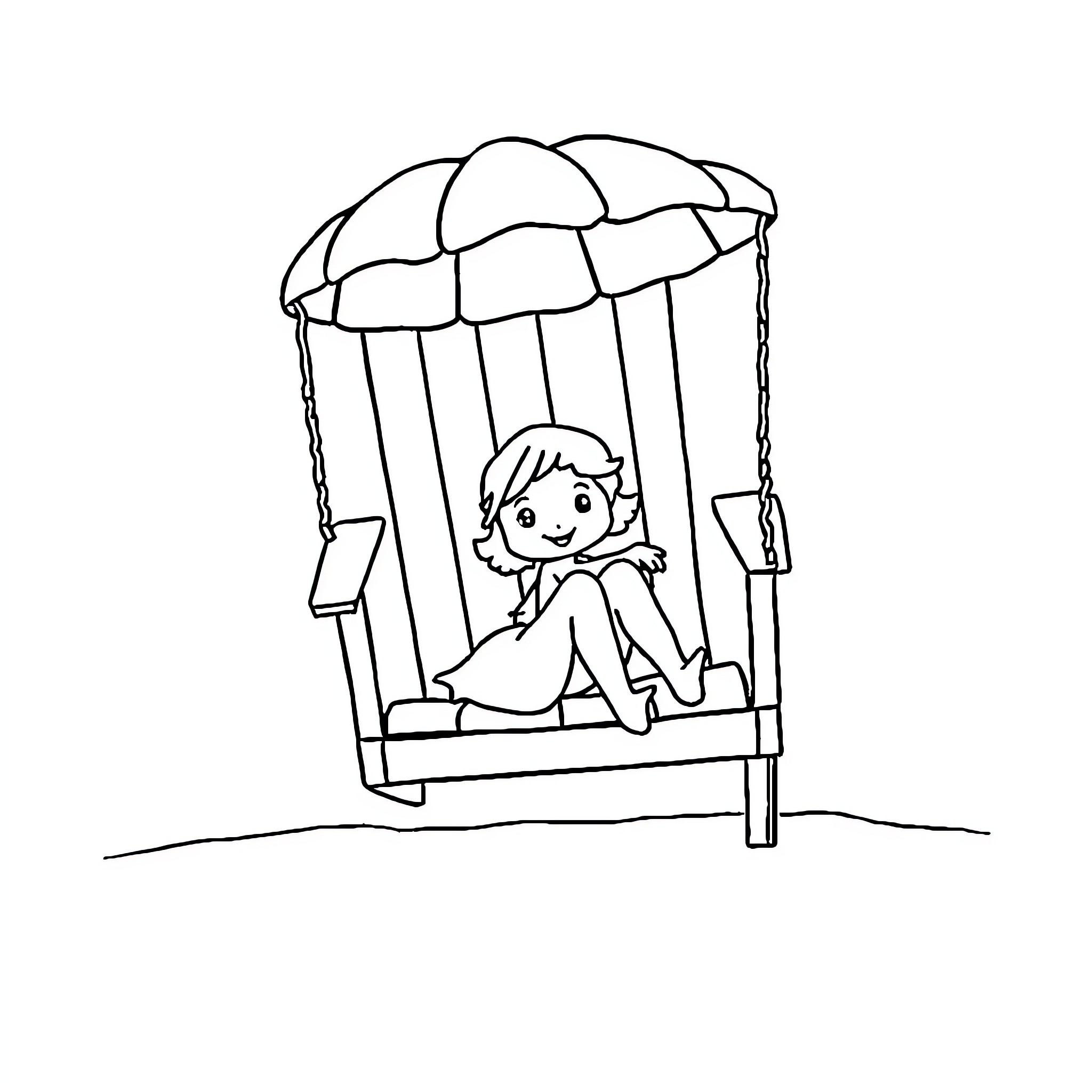Chase the Child on Swing Set Coloring Page (free black-and-white line drawing printable PDF for all, from beginners to advanced learners, including children, teens, adults, and seniors)