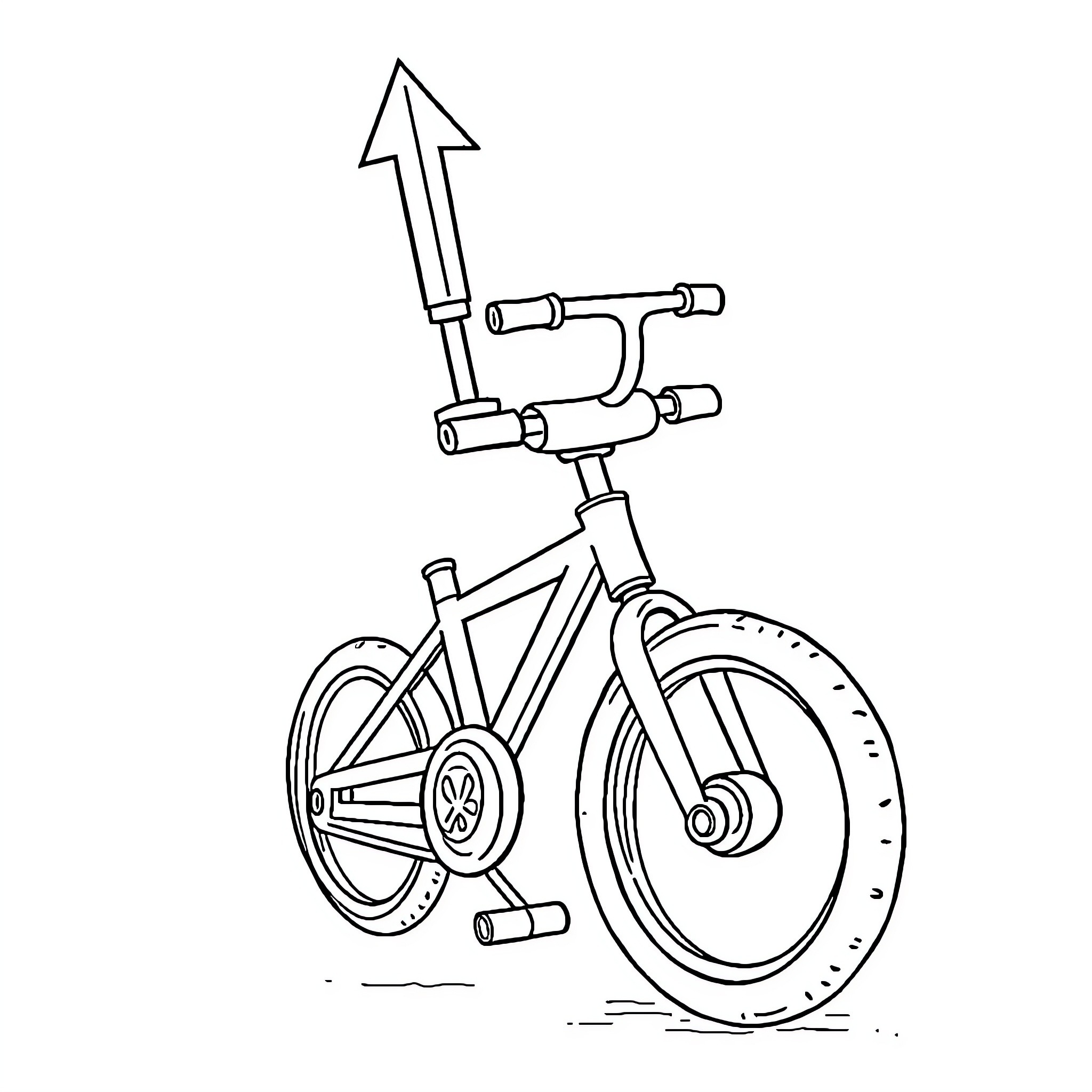 Unicycle with arrow pointed upwards Coloring Page (free black-and-white line drawing printable PDF for all, from beginners to advanced learners, including children, teens, adults, and seniors)