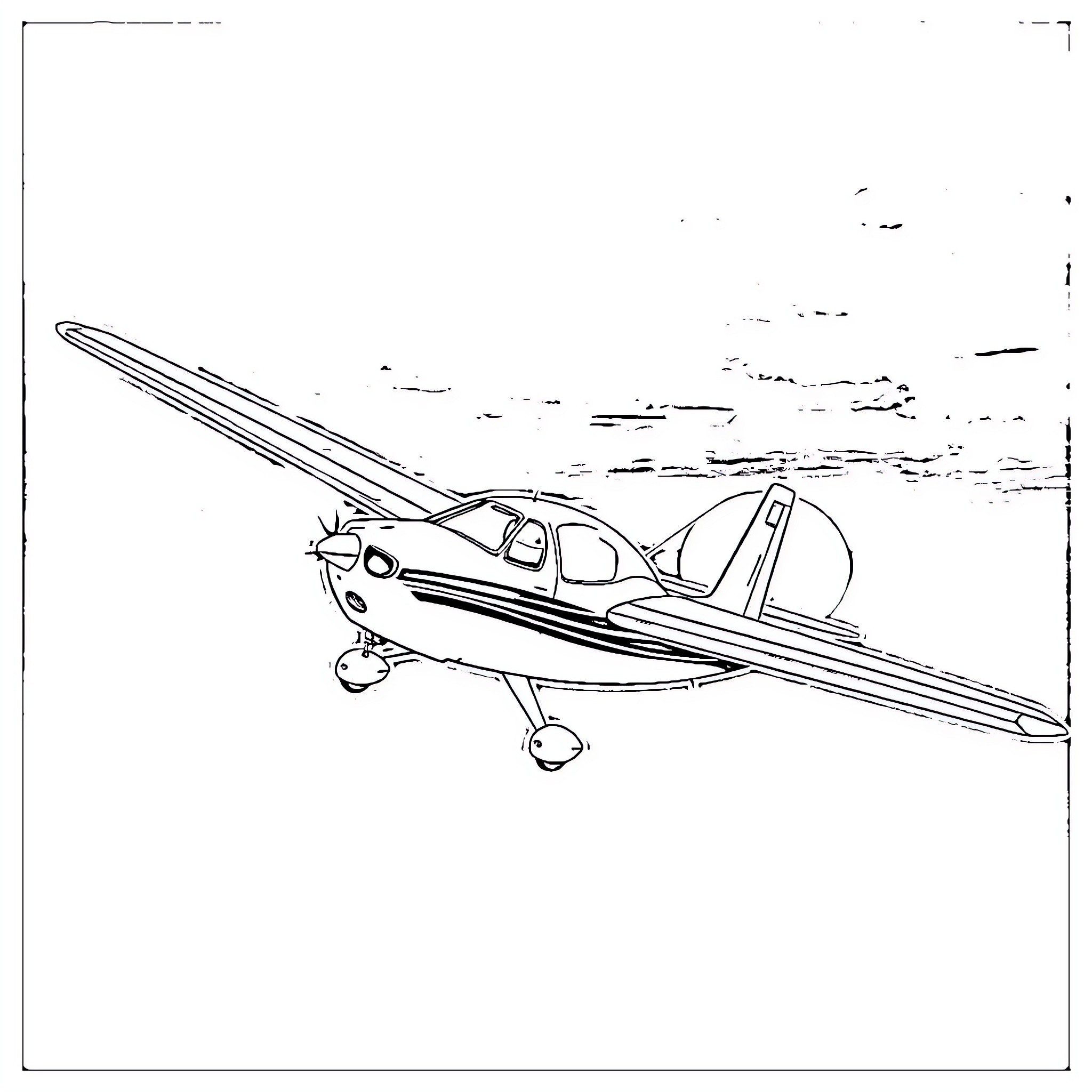 Cessna plane flying in the sky Coloring Page (free black-and-white line drawing printable PDF for all, from beginners to advanced learners, including children, teens, adults, and seniors)