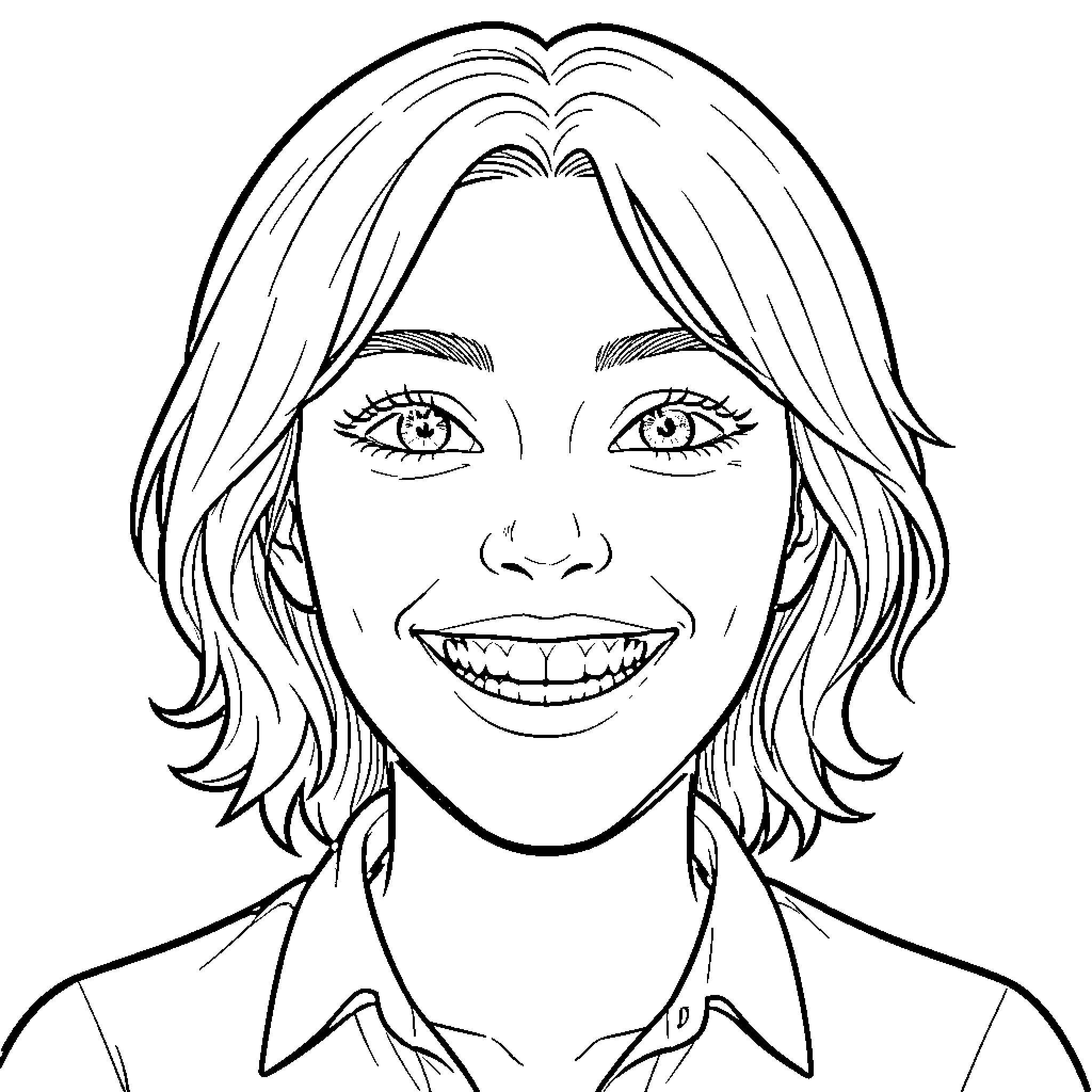 Ziya's Cheerful Expression Coloring Page (free black-and-white line drawing printable PDF for all, from beginners to advanced learners, including children, teens, adults, and seniors)