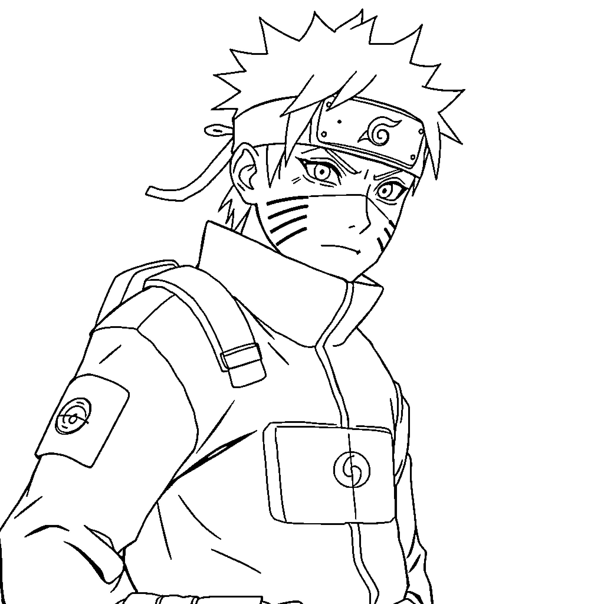 Naruto in action with ninja gear Coloring Page (free black-and-white line drawing printable PDF for all, from beginners to advanced learners, including children, teens, adults, and seniors)