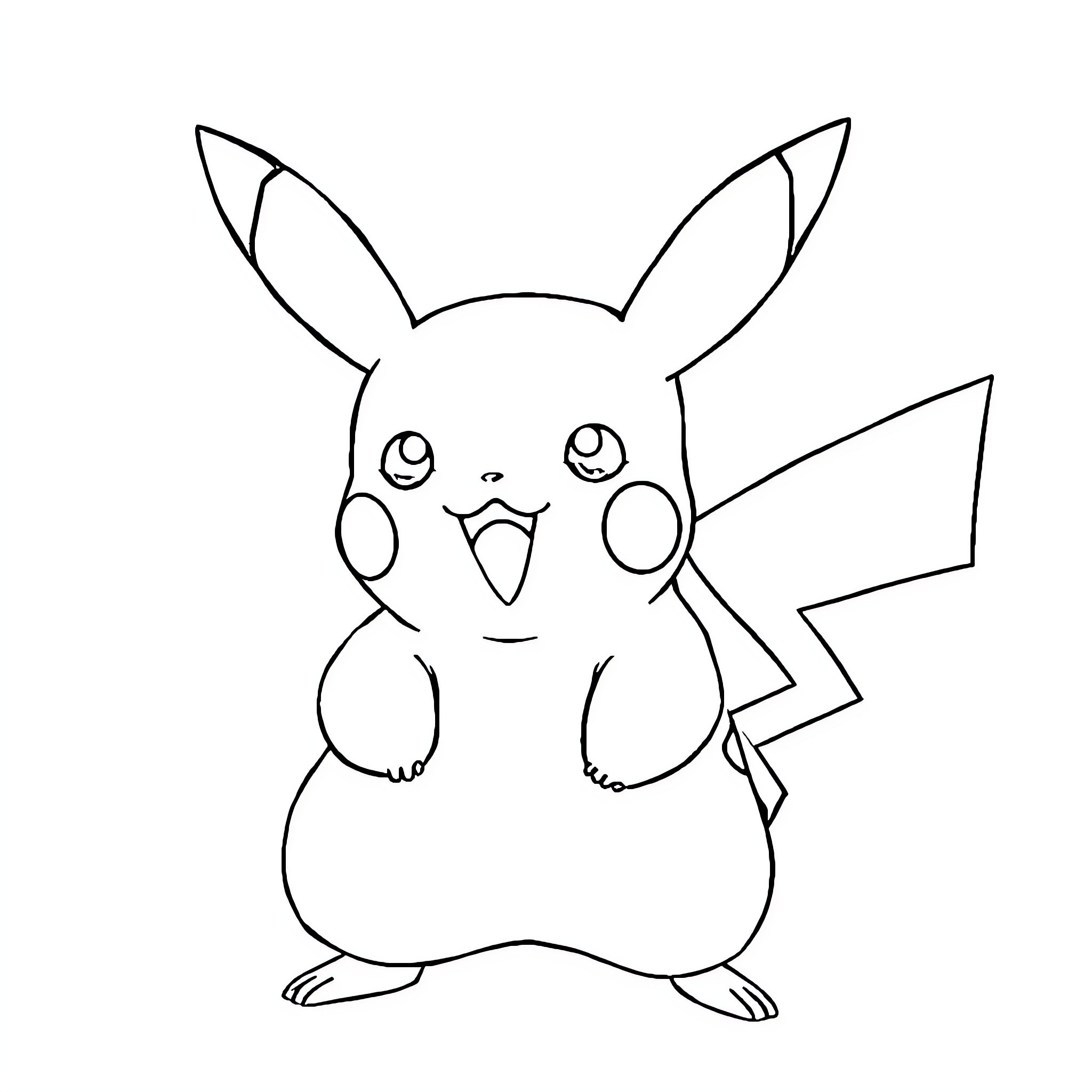 Pikachu's Cheerful Pose Coloring Page (free black-and-white line drawing printable PDF for all, from beginners to advanced learners, including children, teens, adults, and seniors)