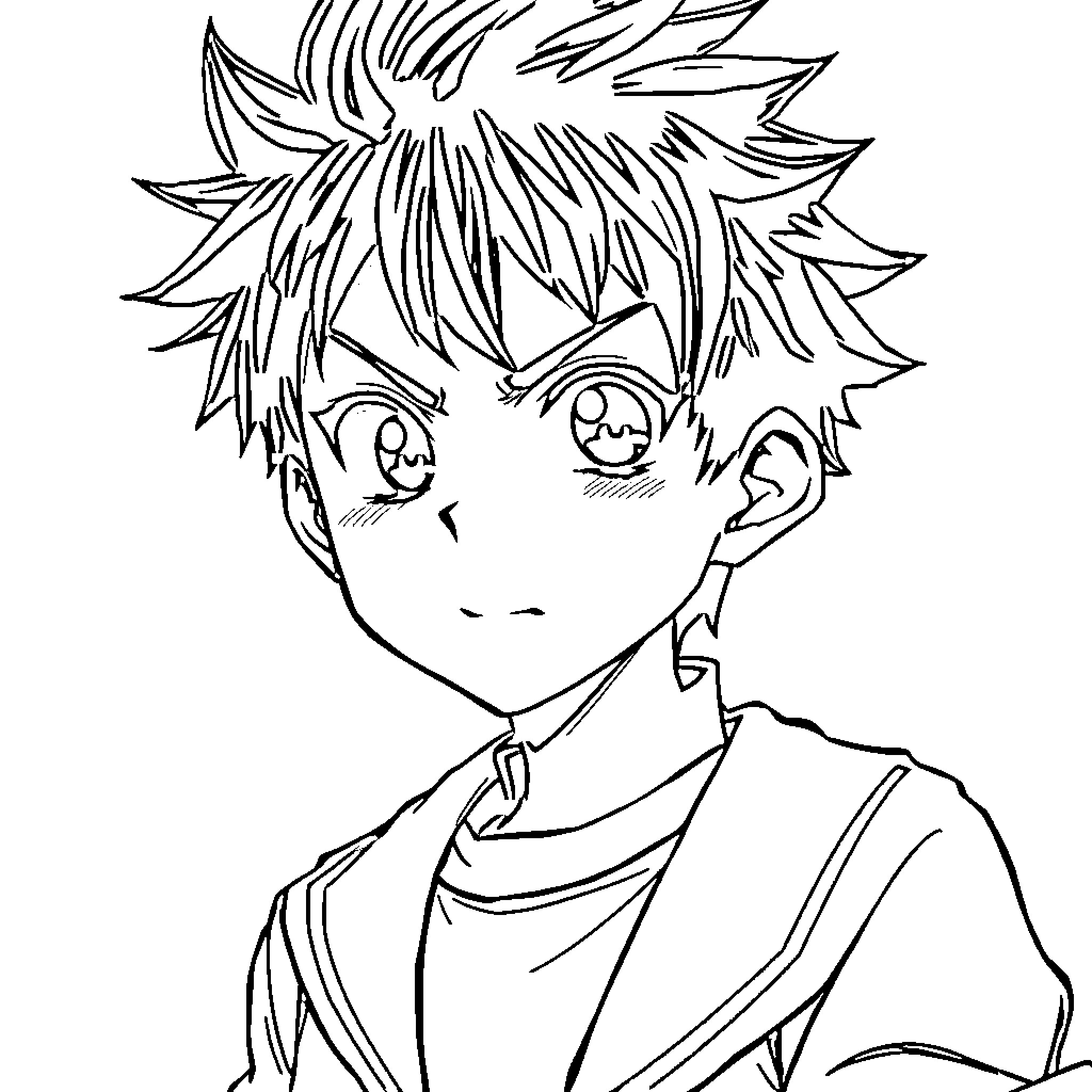 Yuuji Itadori in contemplative expression Coloring Page (free black-and-white line drawing printable PDF for all, from beginners to advanced learners, including children, teens, adults, and seniors)