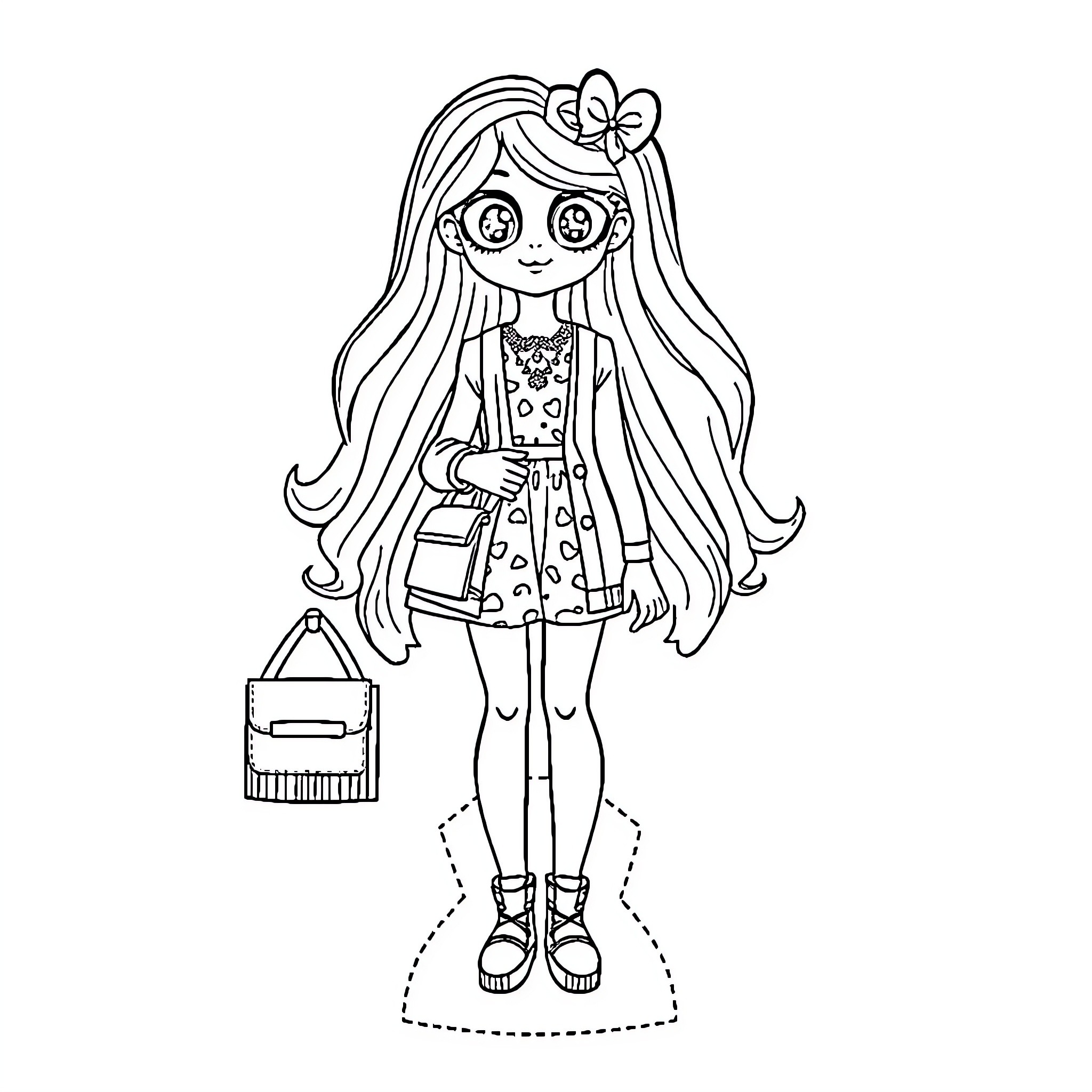 AI Paper Doll with Unique Fashion and Accessories Coloring Page (free black-and-white line drawing printable PDF for all, from beginners to advanced learners, including children, teens, adults, and seniors)