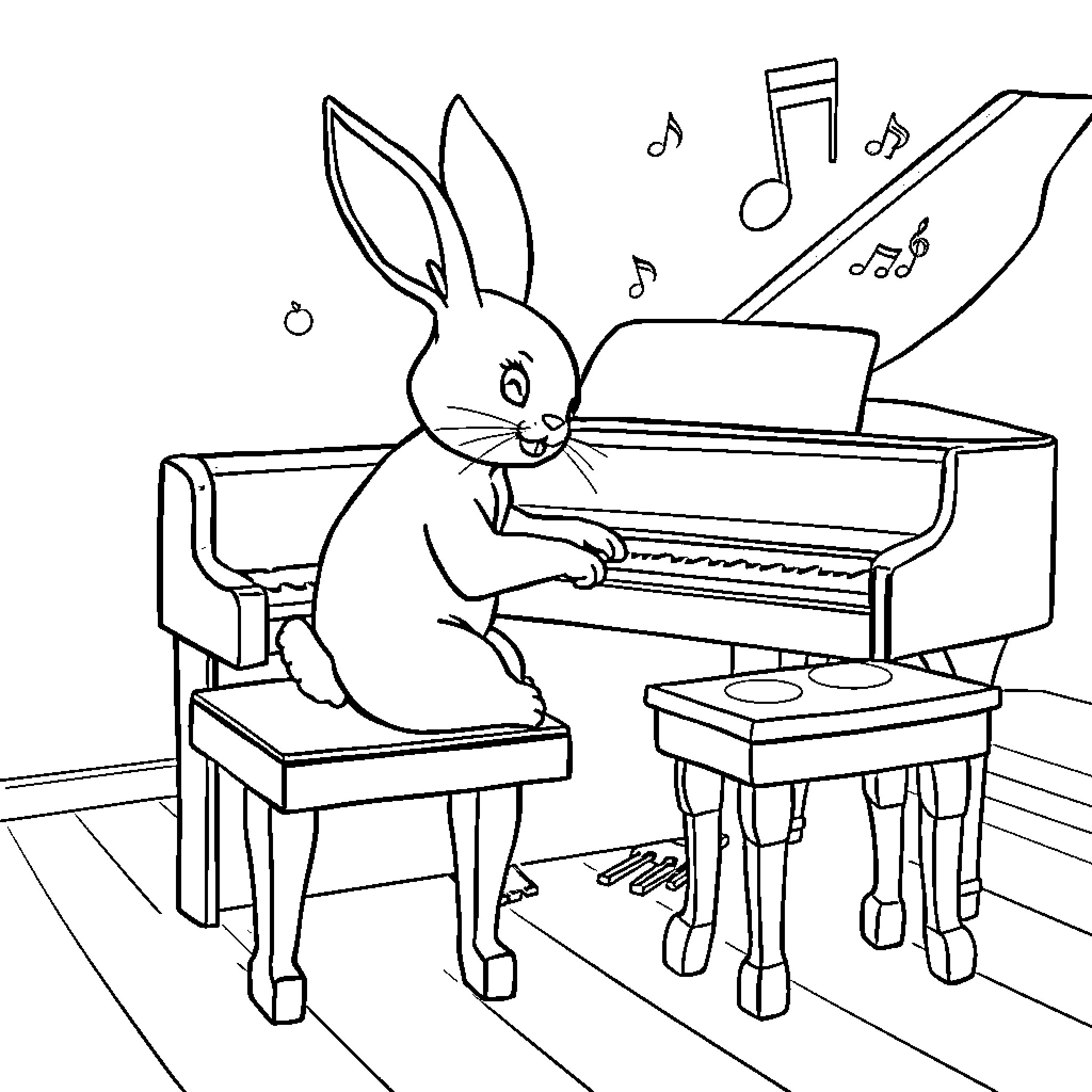 Simon Plays Musical Instruments Joyfully Coloring Page (free black-and-white line drawing printable PDF for all, from beginners to advanced learners, including children, teens, adults, and seniors)