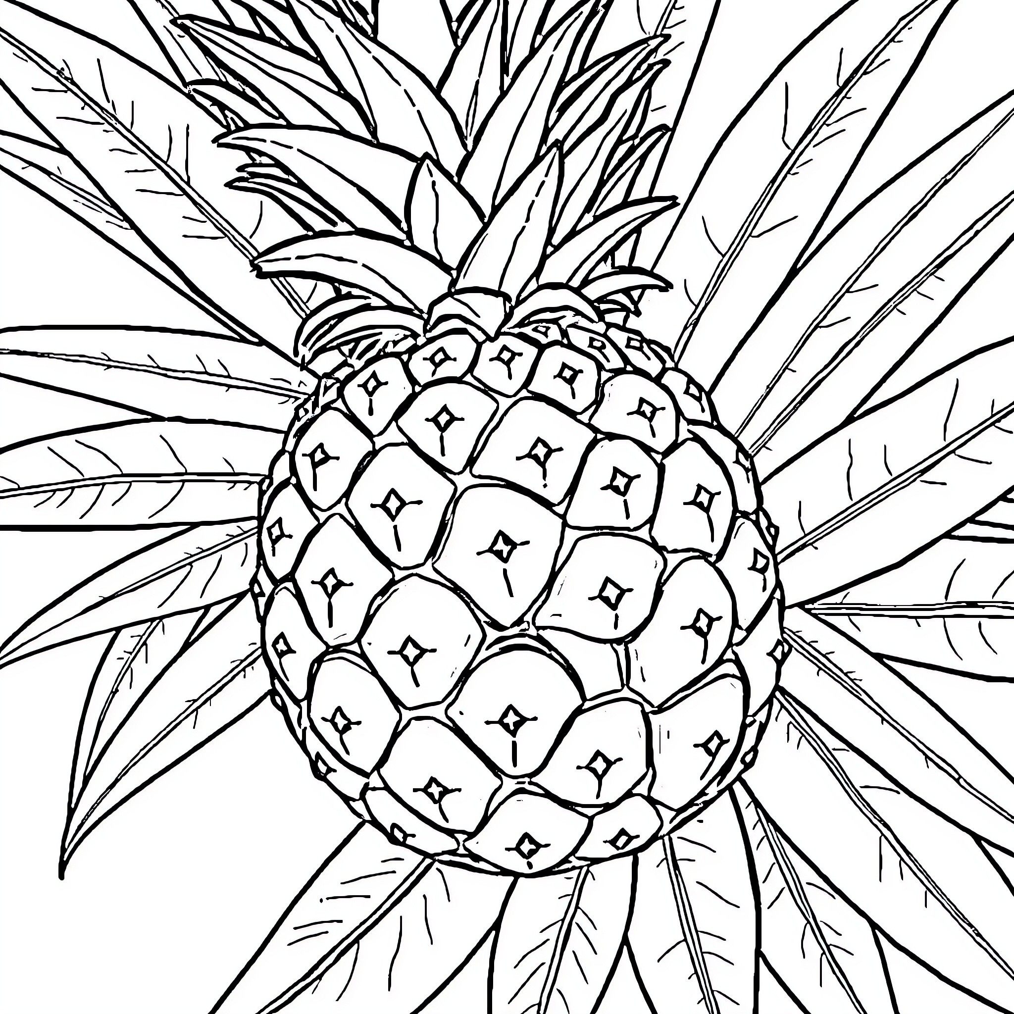 Pineapple with Detailed Geometric Patterns Coloring Page (free black-and-white line drawing printable PDF for all, from beginners to advanced learners, including children, teens, adults, and seniors)