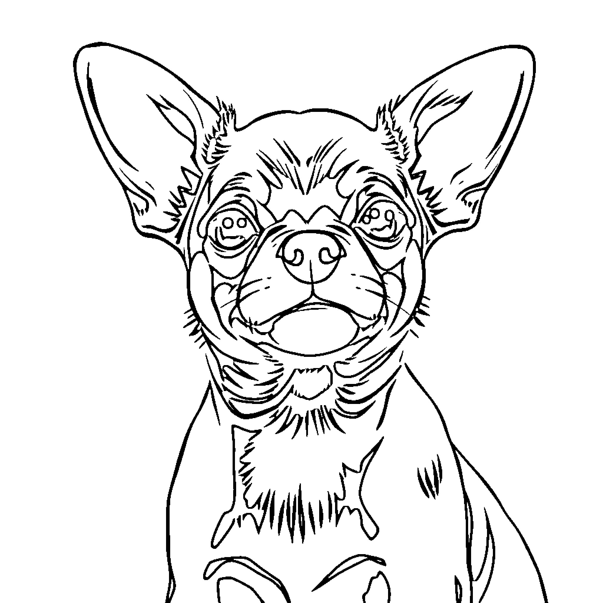 Chihuahua with Silly Expression Coloring Page (free black-and-white line drawing printable PDF for all, from beginners to advanced learners, including children, teens, adults, and seniors)