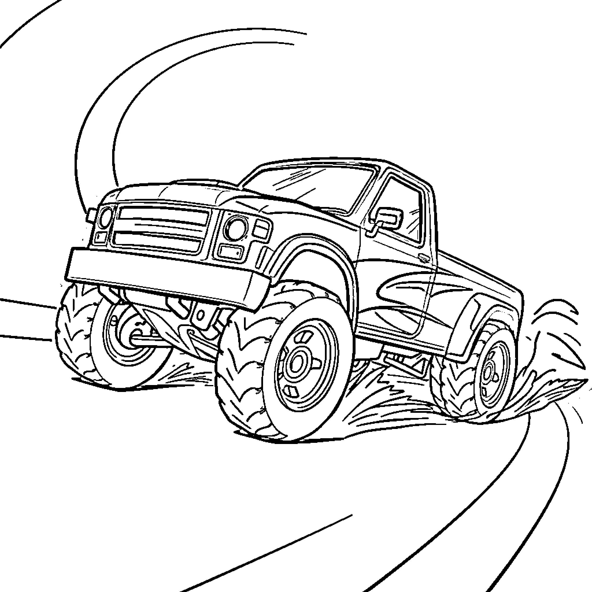 Truck scaling over rugged terrain Coloring Page (free black-and-white line drawing printable PDF for all, from beginners to advanced learners, including children, teens, adults, and seniors)