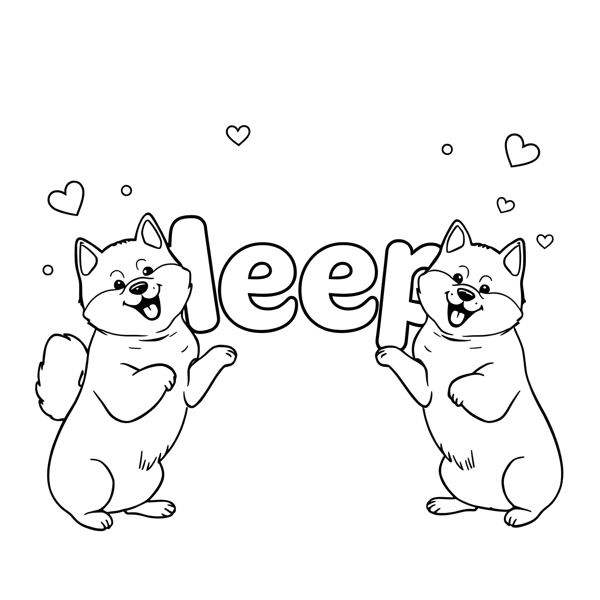 Shiba friends cheerfully celebrating Coloring Page (free black-and-white line drawing printable PDF for all, from beginners to advanced learners, including children, teens, adults, and seniors)