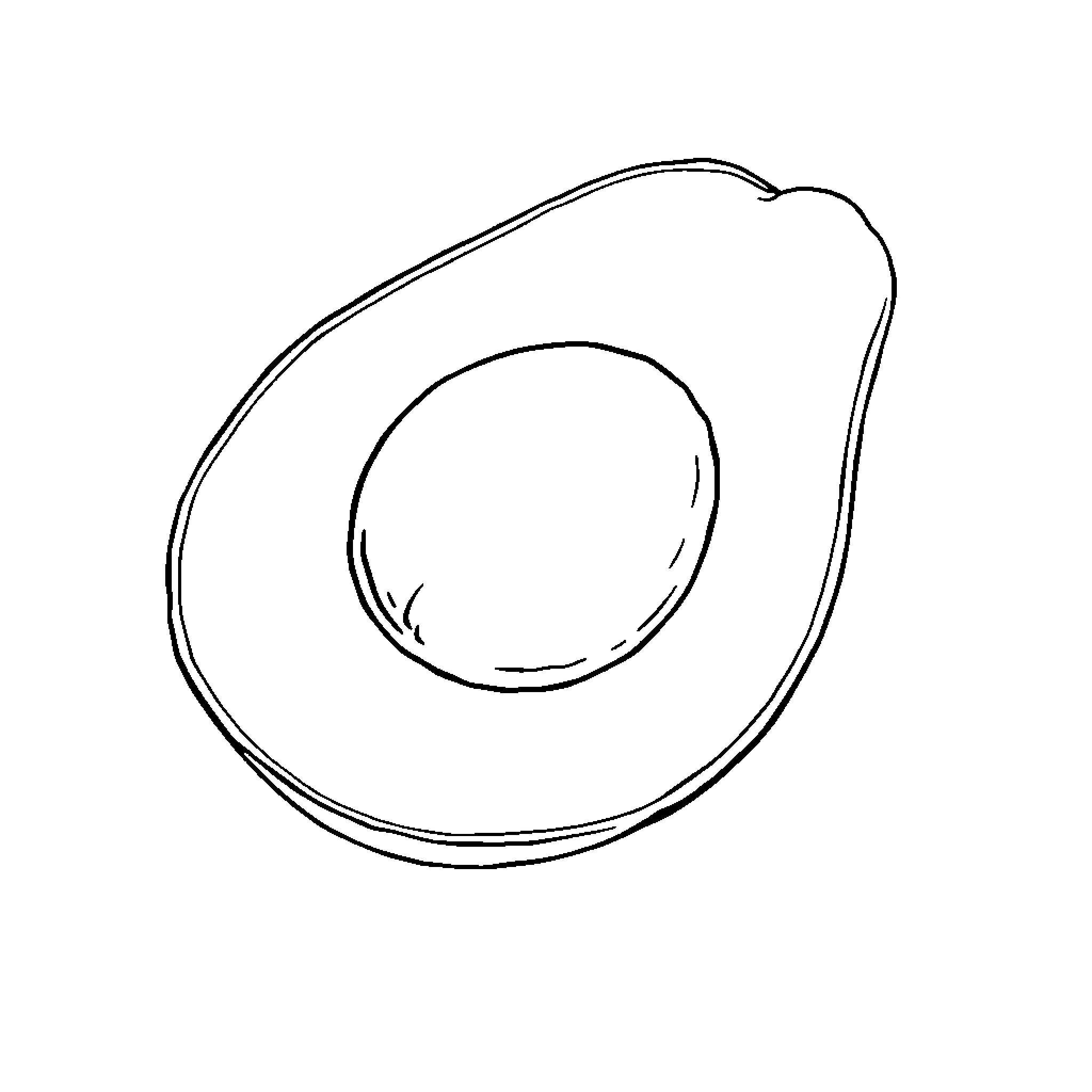 Avocado half with simple outline Coloring Page (free black-and-white line drawing printable PDF for all, from beginners to advanced learners, including children, teens, adults, and seniors)