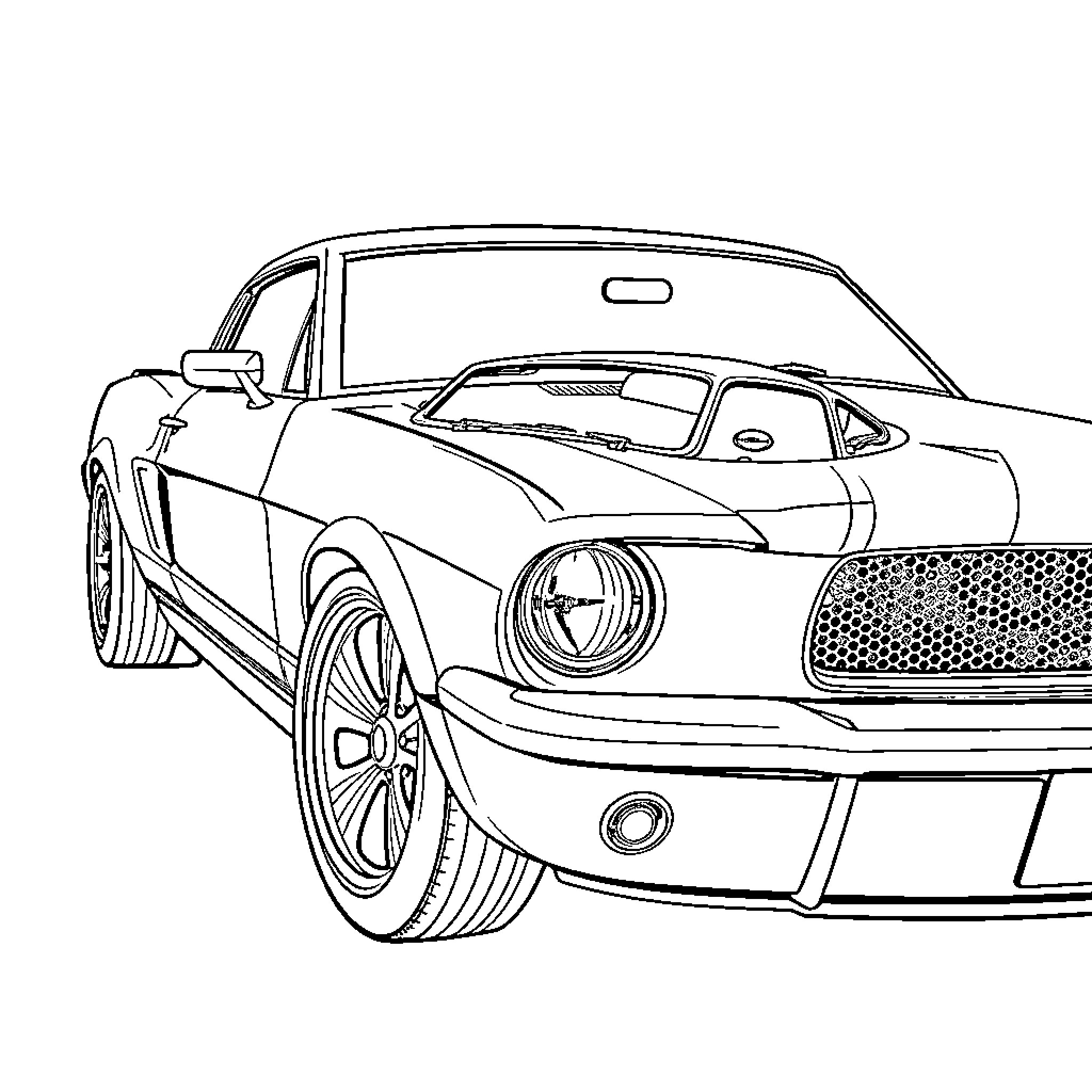 Classic Car with Sporty Design and Details Coloring Page (free black-and-white line drawing printable PDF for all, from beginners to advanced learners, including children, teens, adults, and seniors)