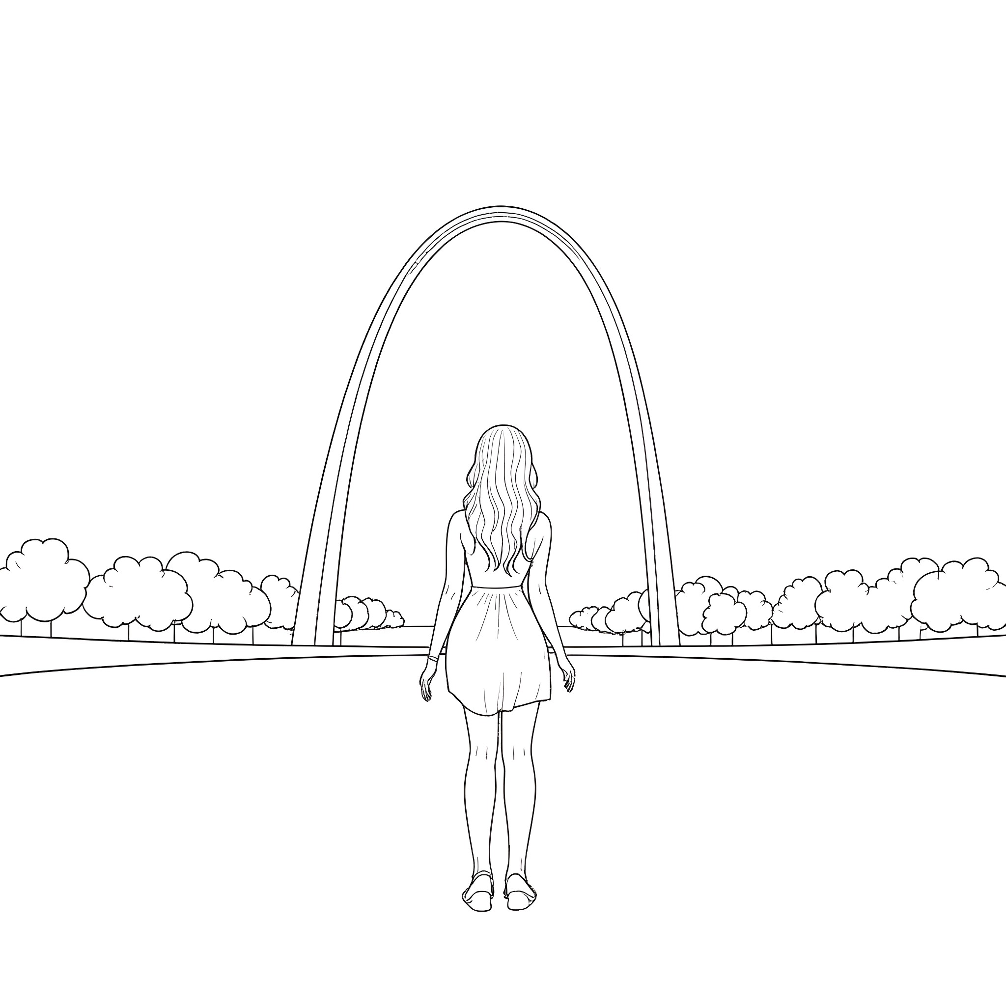 Ariel admiring the cityscape from a distance Coloring Page (free black-and-white line drawing printable PDF for all, from beginners to advanced learners, including children, teens, adults, and seniors)