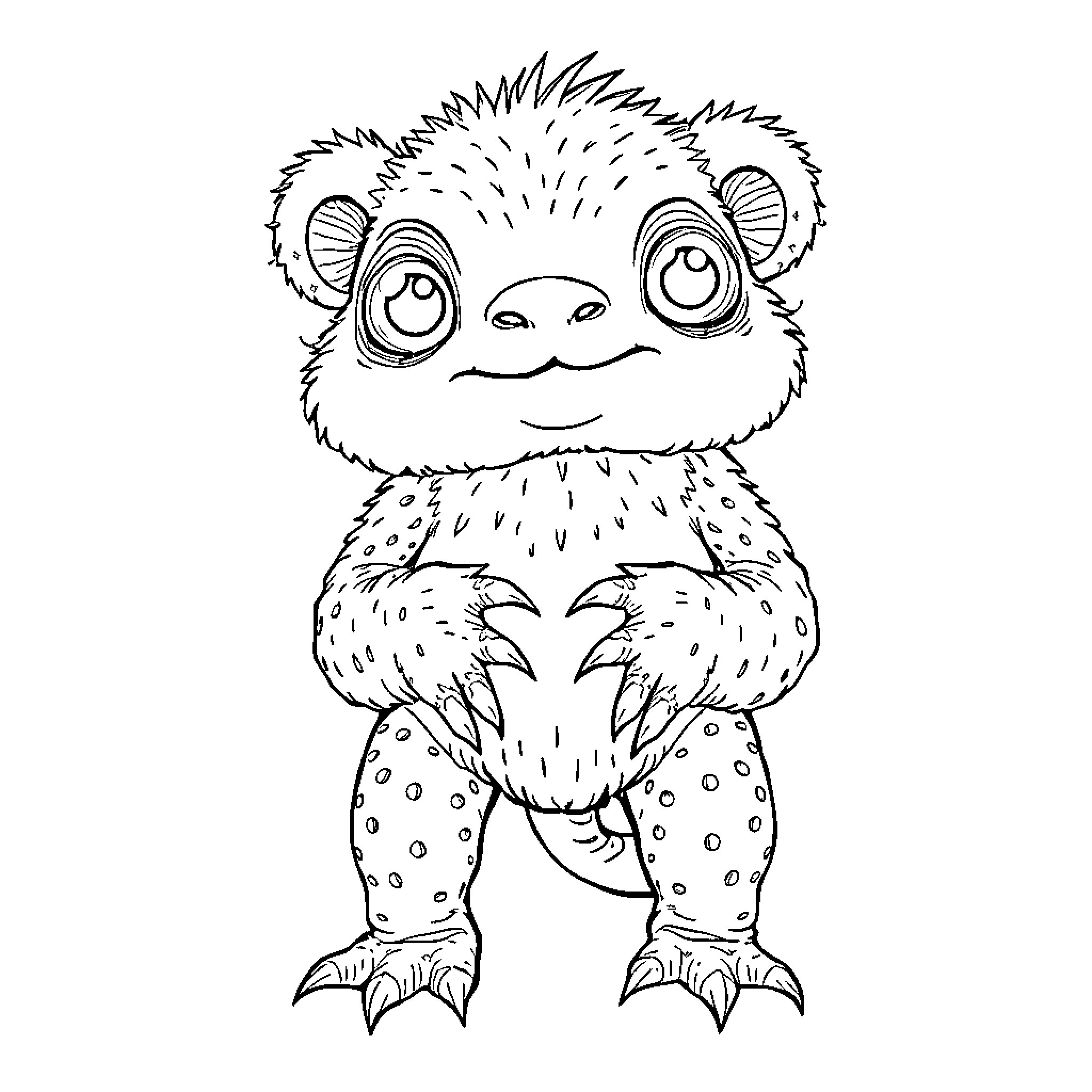 Caca Curious Creature with Expressive Features Coloring Page (free black-and-white line drawing printable PDF for all, from beginners to advanced learners, including children, teens, adults, and seniors)