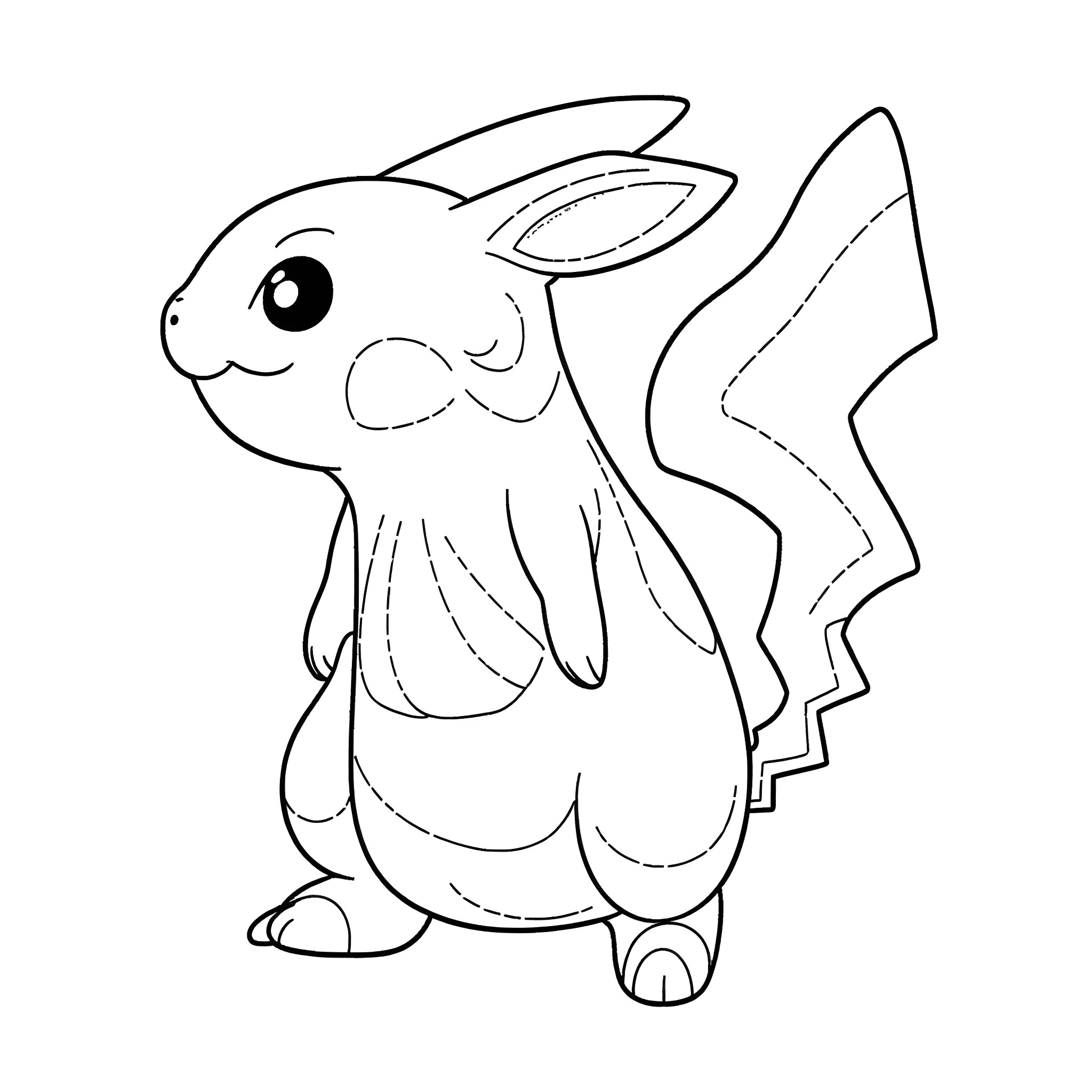 Pokémon rabbit-like creature with large ears Coloring Page (free black-and-white line drawing printable PDF for all, from beginners to advanced learners, including children, teens, adults, and seniors)