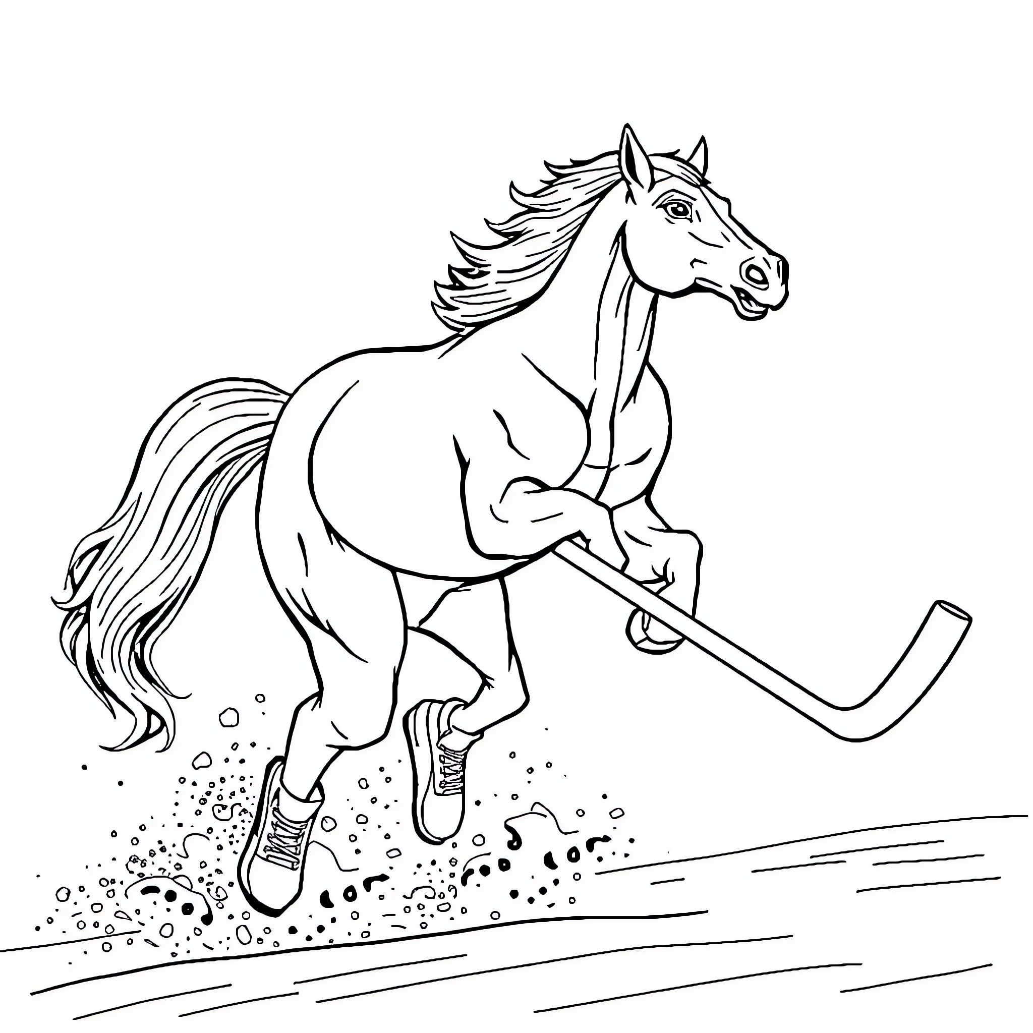 Mustang racing swiftly across the field Coloring Page (free black-and-white line drawing printable PDF for all, from beginners to advanced learners, including children, teens, adults, and seniors)
