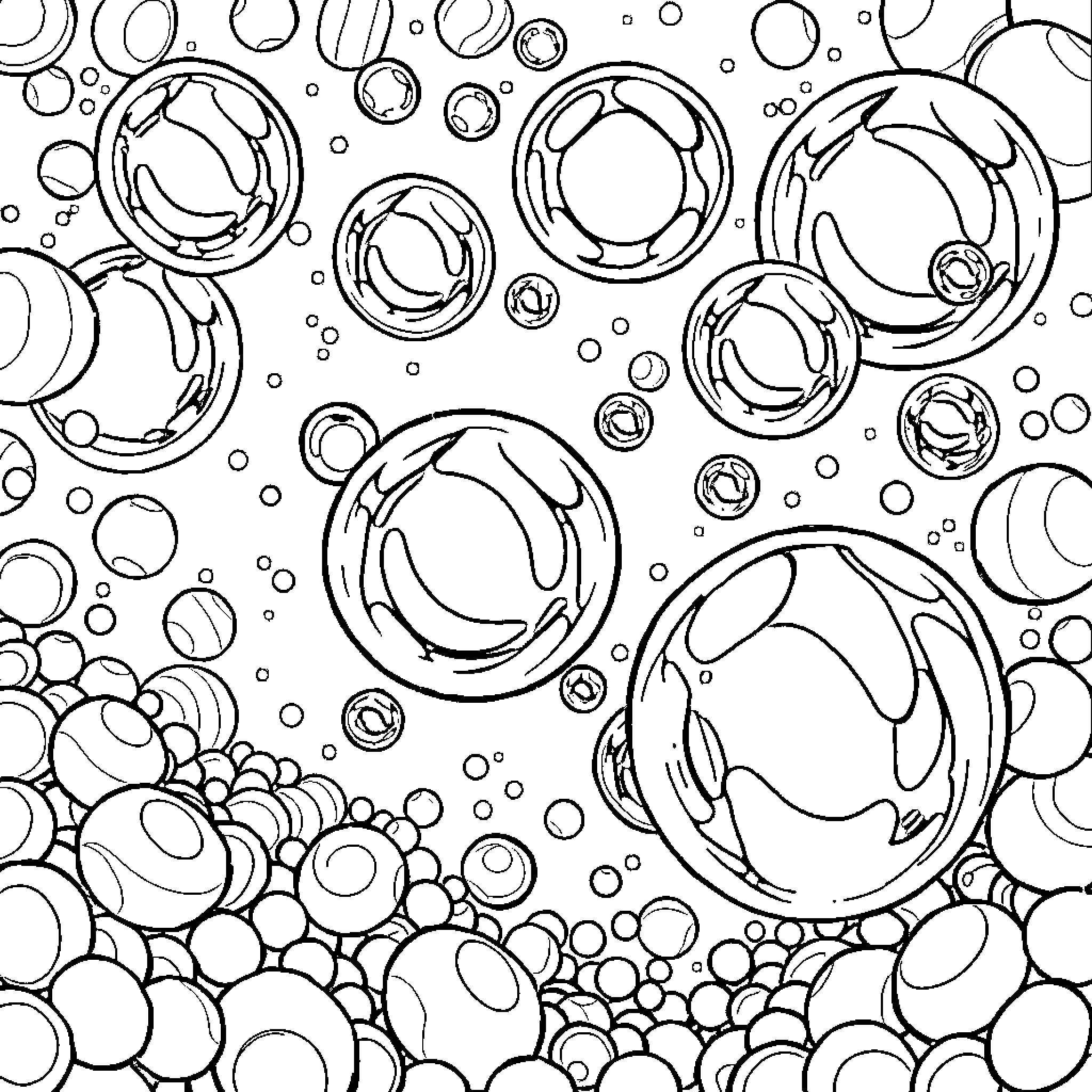 Bubble Burst of Playful Circles Coloring Page (free black-and-white line drawing printable PDF for all, from beginners to advanced learners, including children, teens, adults, and seniors)