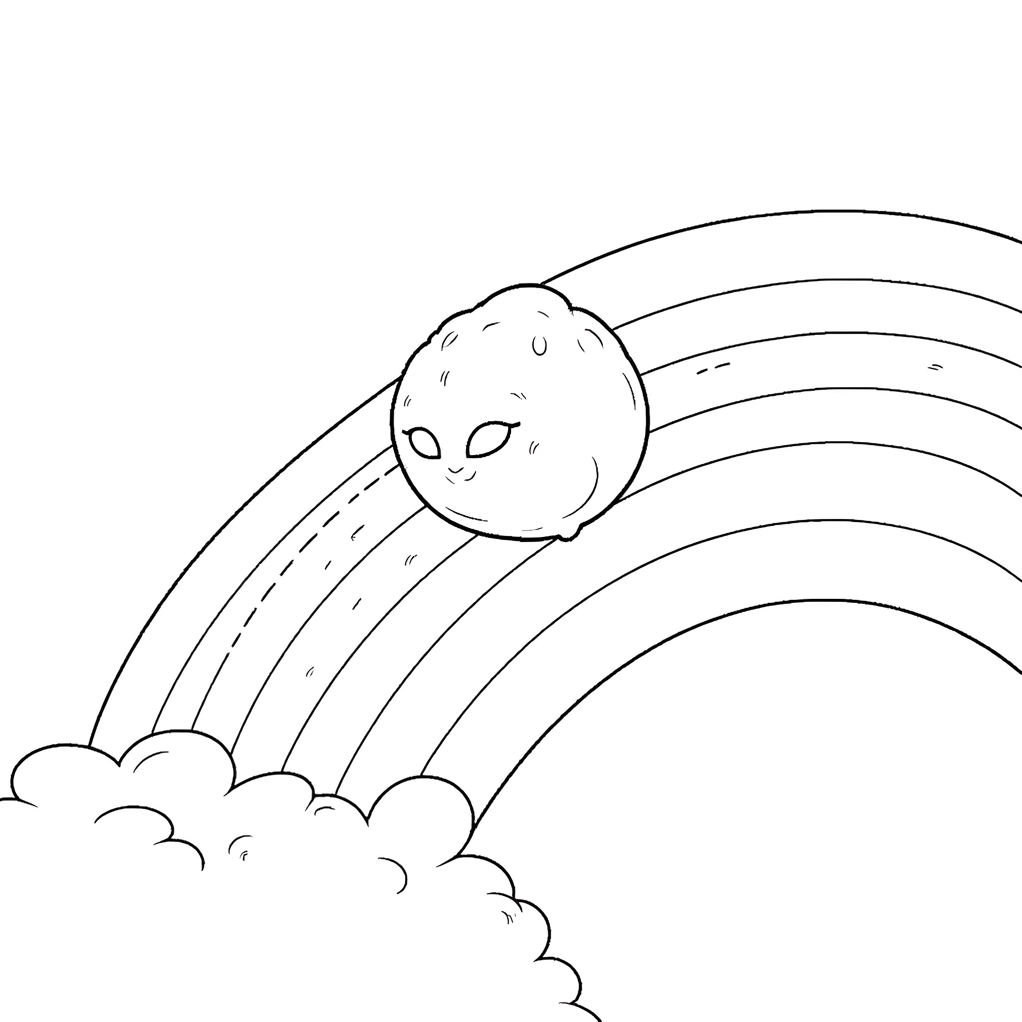 Squishmallow enjoying a colorful rainbow Coloring Page (free black-and-white line drawing printable PDF for all, from beginners to advanced learners, including children, teens, adults, and seniors)