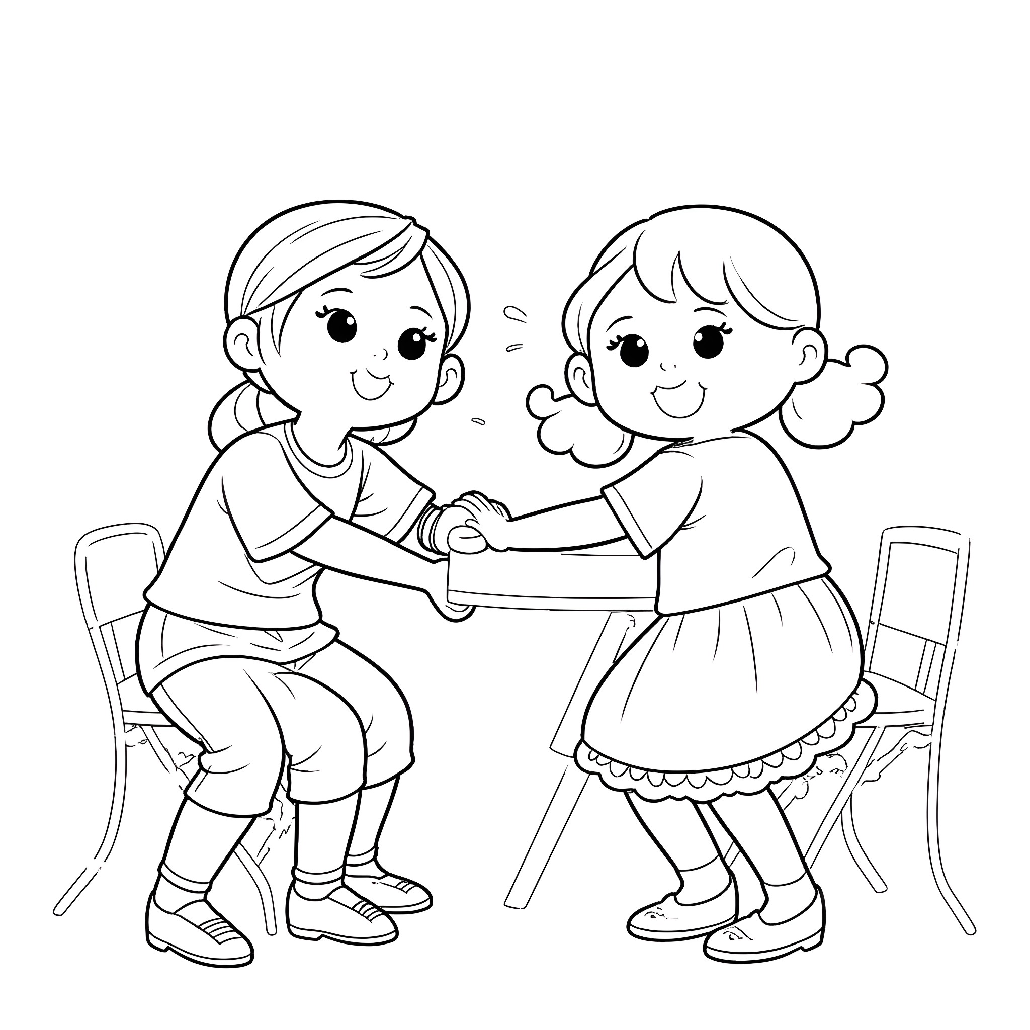 Jiya's Playful Friendship Coloring Page (free black-and-white line drawing printable PDF for all, from beginners to advanced learners, including children, teens, adults, and seniors)
