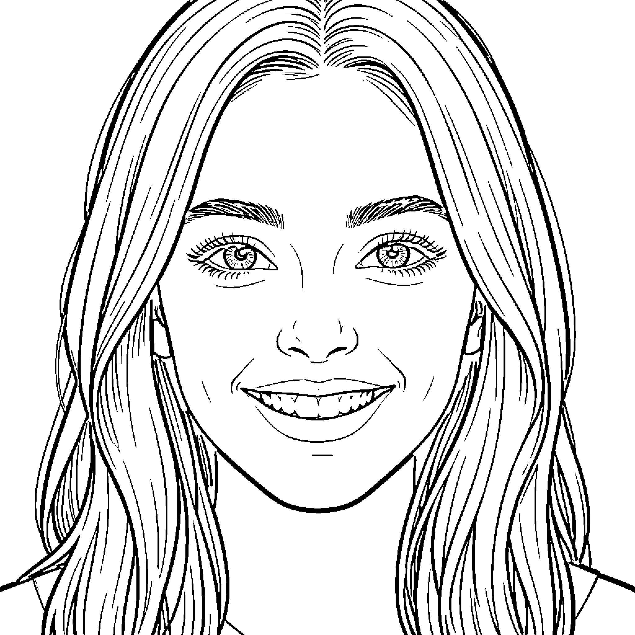 Maddie Ziegler's Confident Smile and Expressive Gaze Coloring Page (free black-and-white line drawing printable PDF for all, from beginners to advanced learners, including children, teens, adults, and seniors)