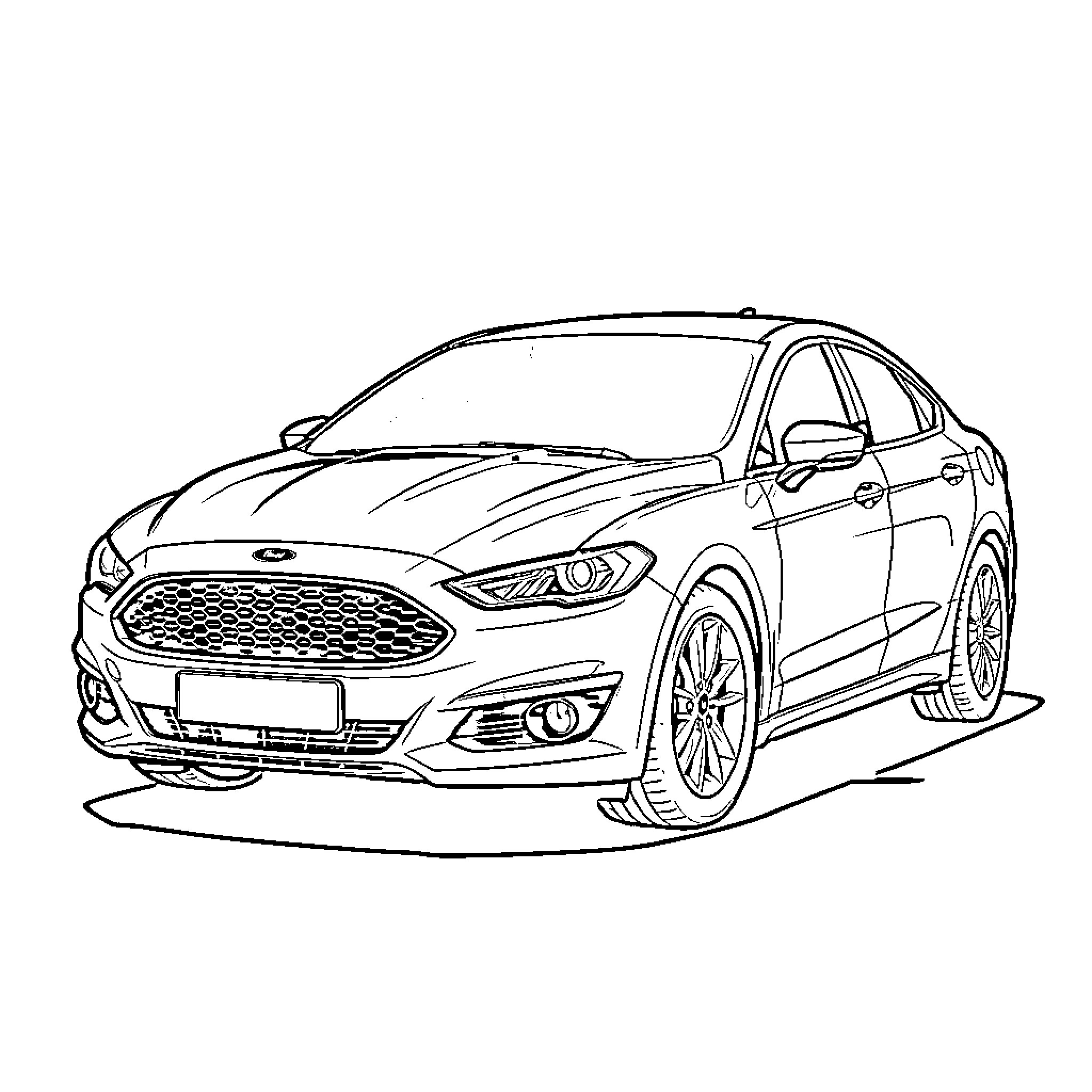 Ford car in stylish modern design Coloring Page (free black-and-white line drawing printable PDF for all, from beginners to advanced learners, including children, teens, adults, and seniors)