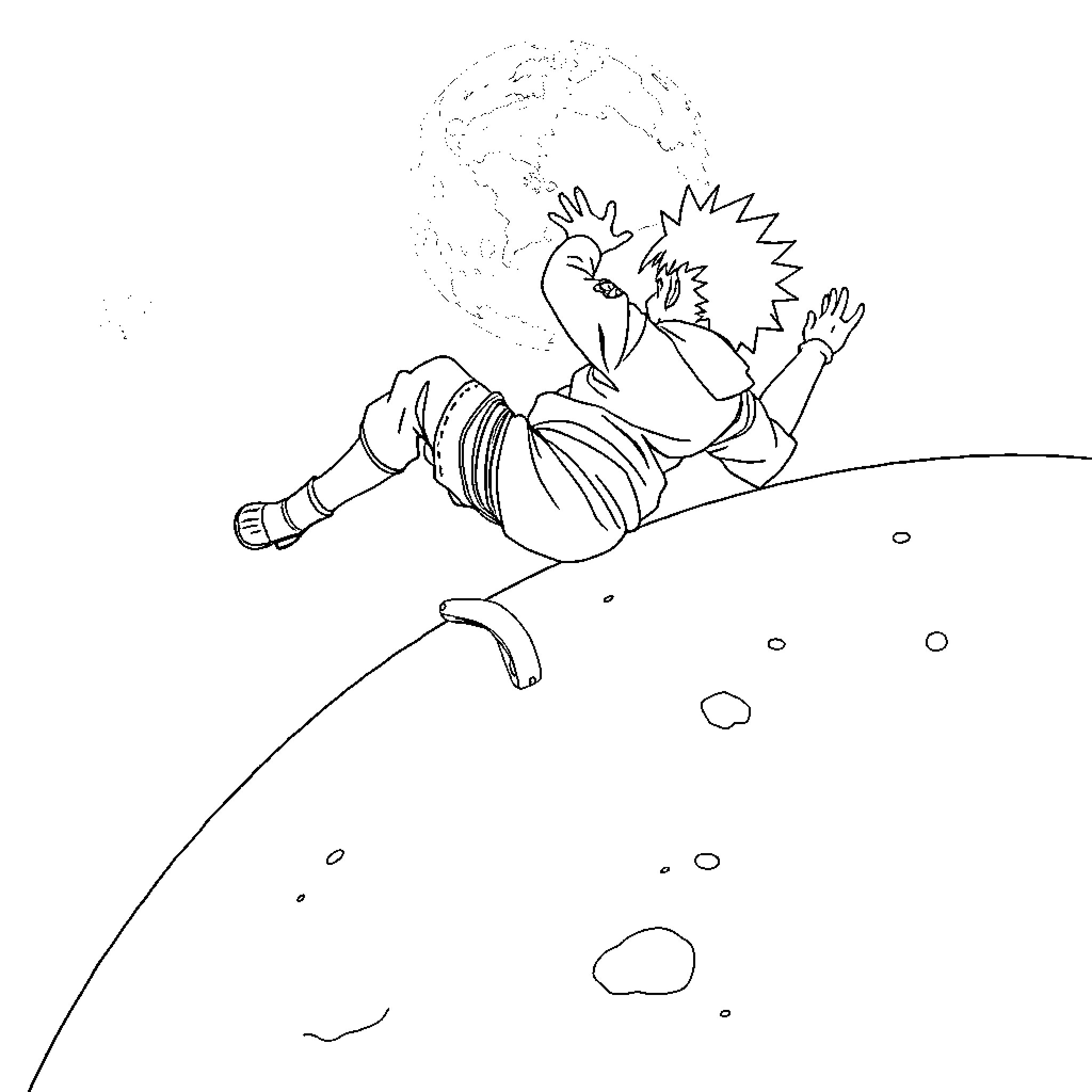 Naruto character in dynamic action pose Coloring Page (free black-and-white line drawing printable PDF for all, from beginners to advanced learners, including children, teens, adults, and seniors)