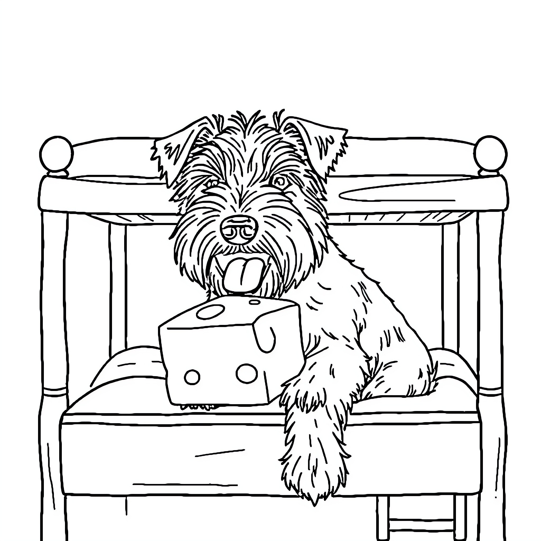 Wheaten Terrier enjoying a cozy nap on a chair Coloring Page (free black-and-white line drawing printable PDF for all, from beginners to advanced learners, including children, teens, adults, and seniors)