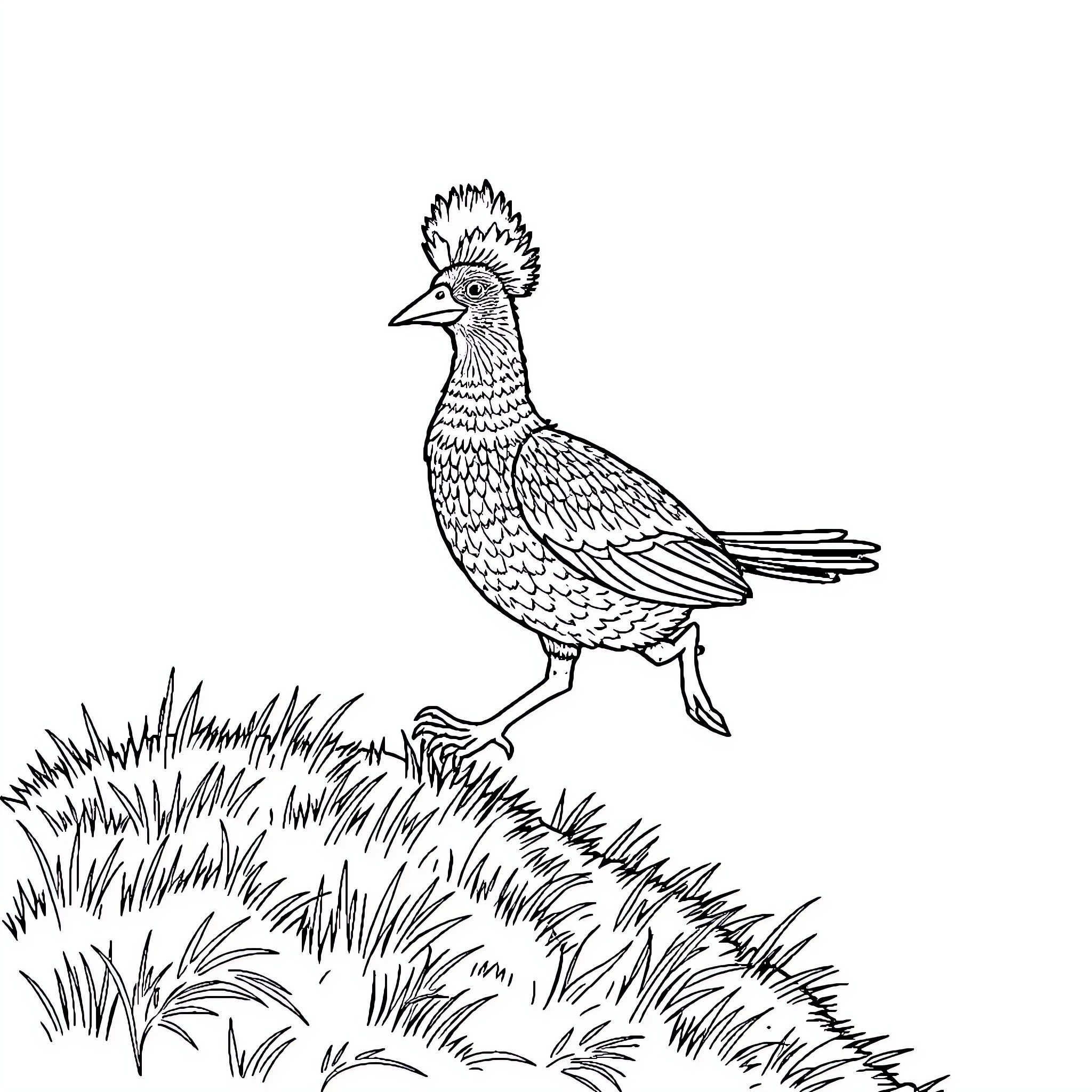 Takahe standing amidst grass and foliage Coloring Page (free black-and-white line drawing printable PDF for all, from beginners to advanced learners, including children, teens, adults, and seniors)
