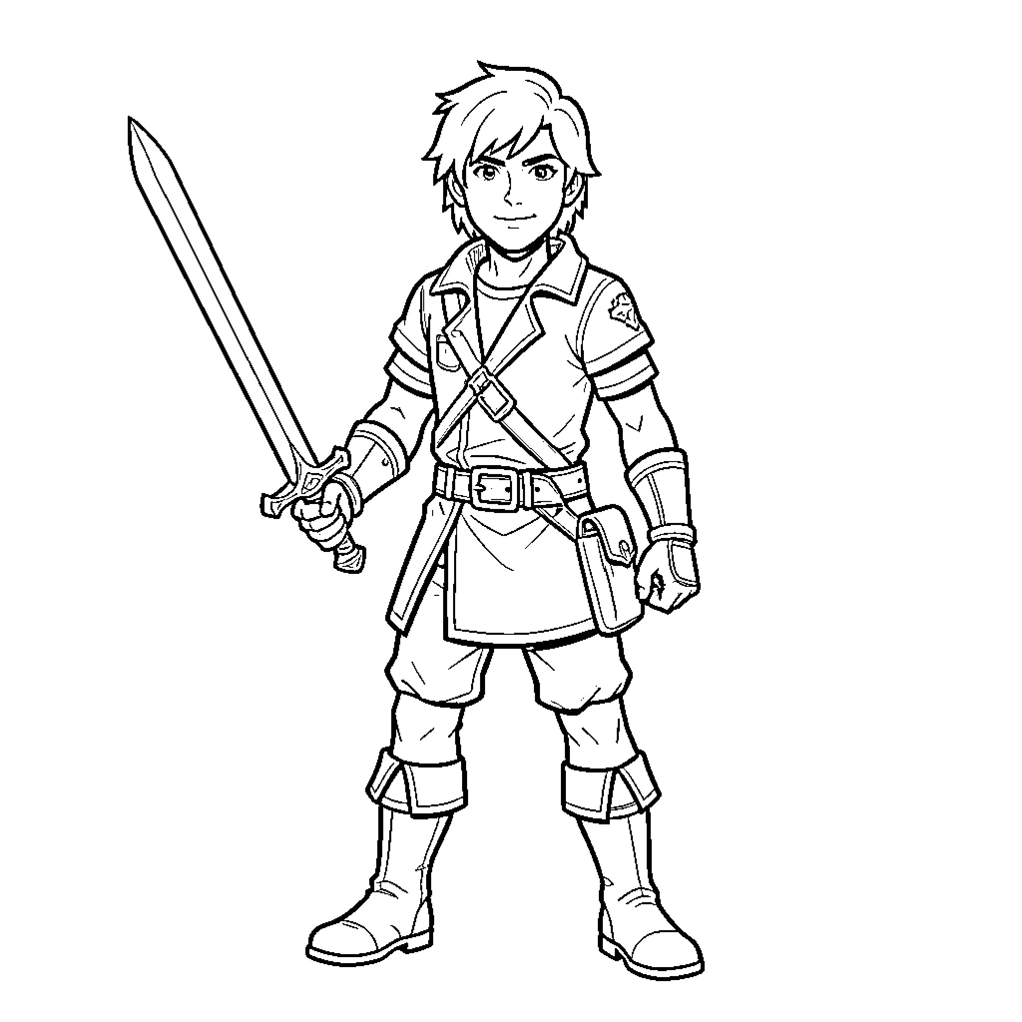 Percy Jackson holding a sword with a confident expression Coloring Page (free black-and-white line drawing printable PDF for all, from beginners to advanced learners, including children, teens, adults, and seniors)