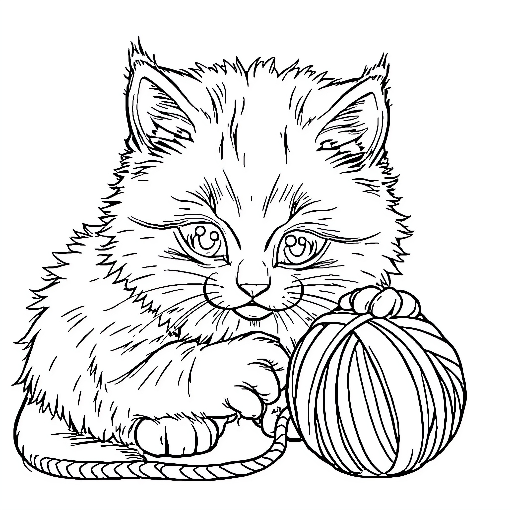 Cat with pumpkin in autumn scene Coloring Page (free black-and-white line drawing printable PDF for all, from beginners to advanced learners, including children, teens, adults, and seniors)