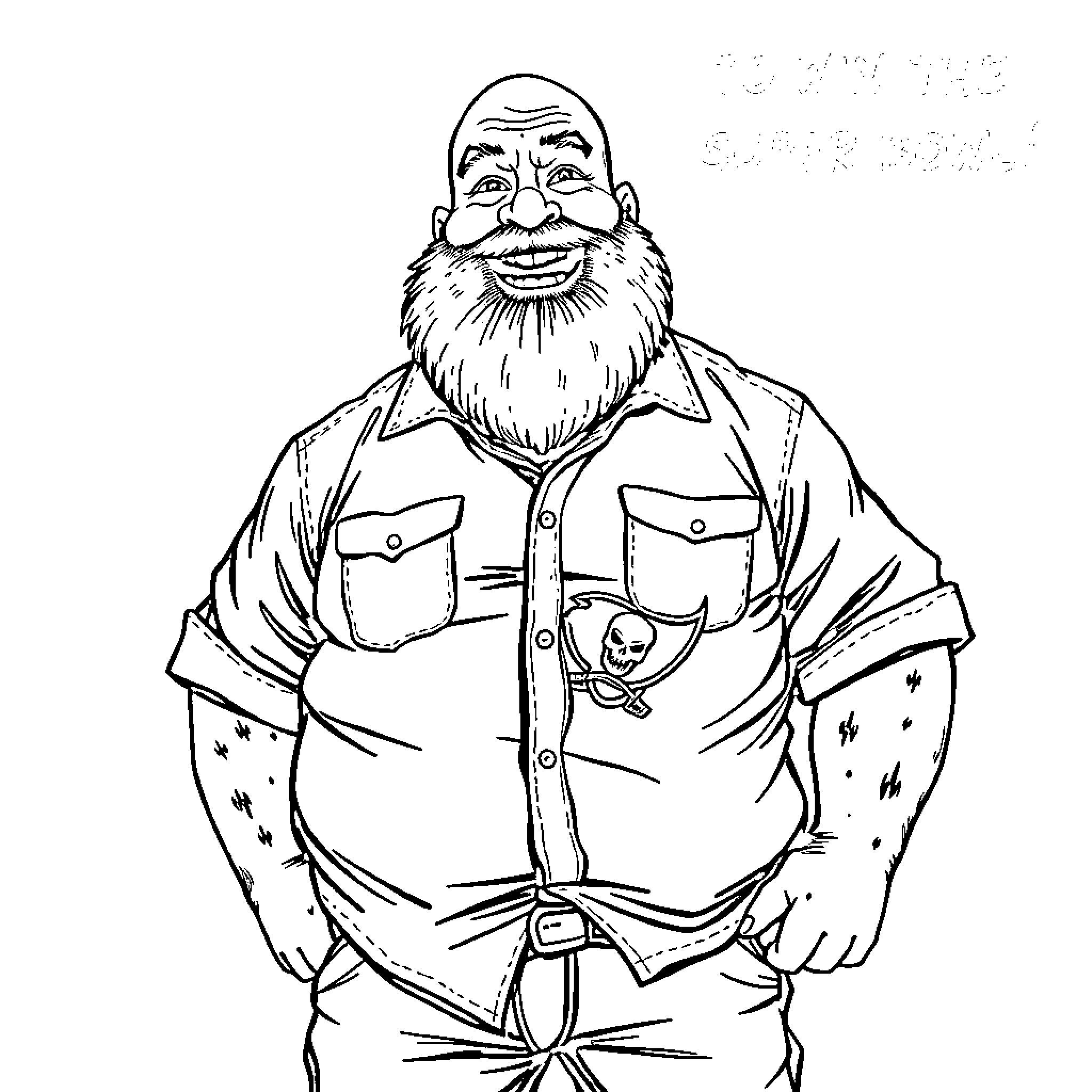 Man in festive attire with jovial expression Coloring Page (free black-and-white line drawing printable PDF for all, from beginners to advanced learners, including children, teens, adults, and seniors)