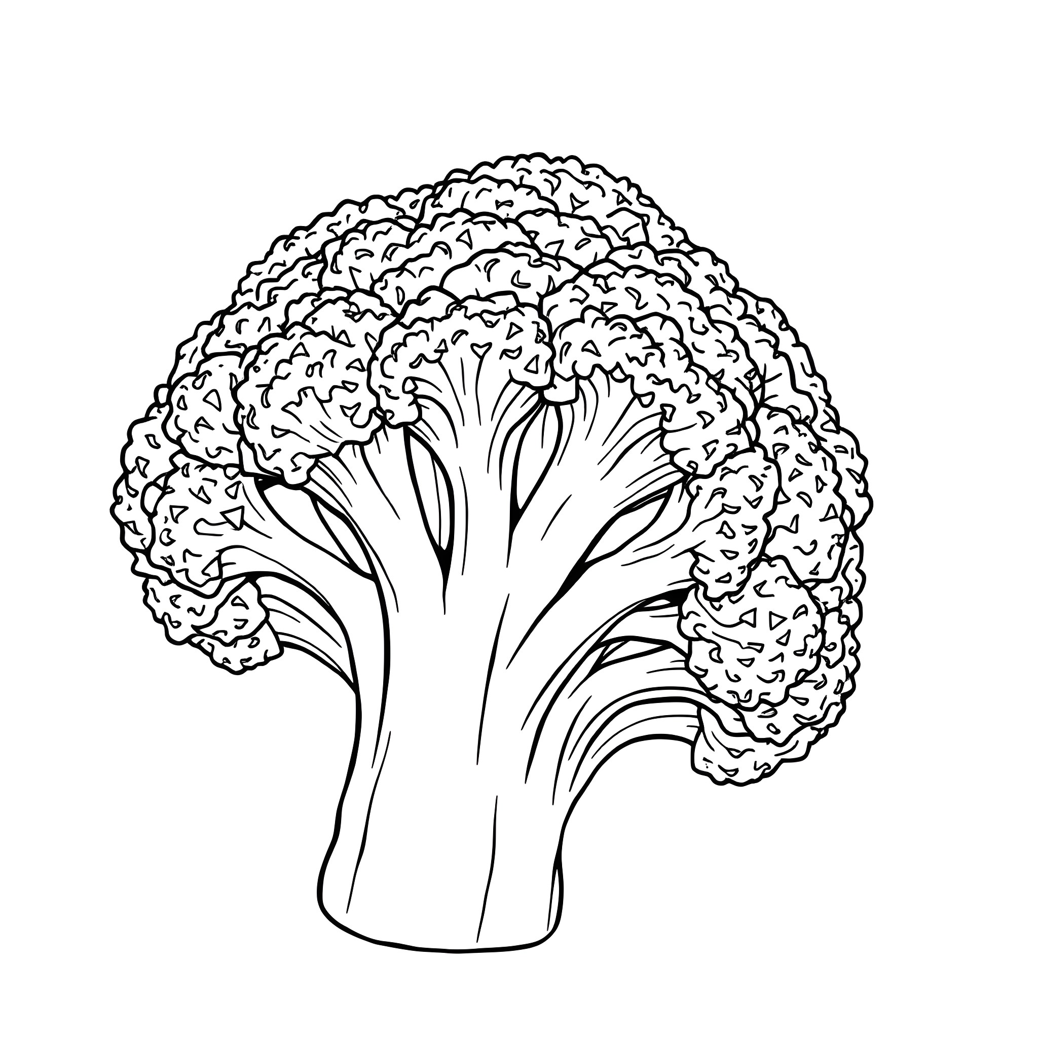 Broccoli floret in artistic illustration Coloring Page (free black-and-white line drawing printable PDF for all, from beginners to advanced learners, including children, teens, adults, and seniors)