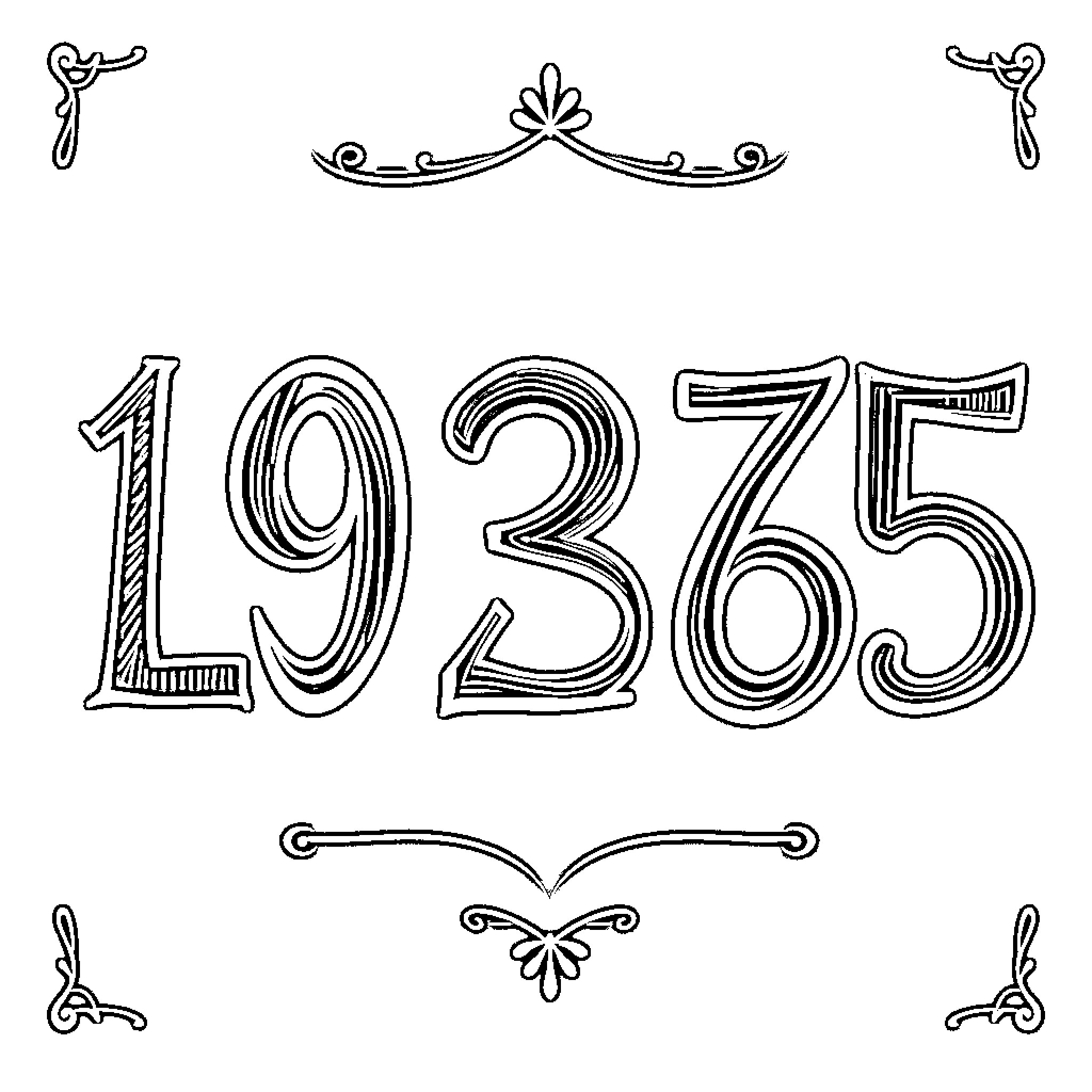 Number 1935 Ornate Design Elements Coloring Page (free black-and-white line drawing printable PDF for all, from beginners to advanced learners, including children, teens, adults, and seniors)