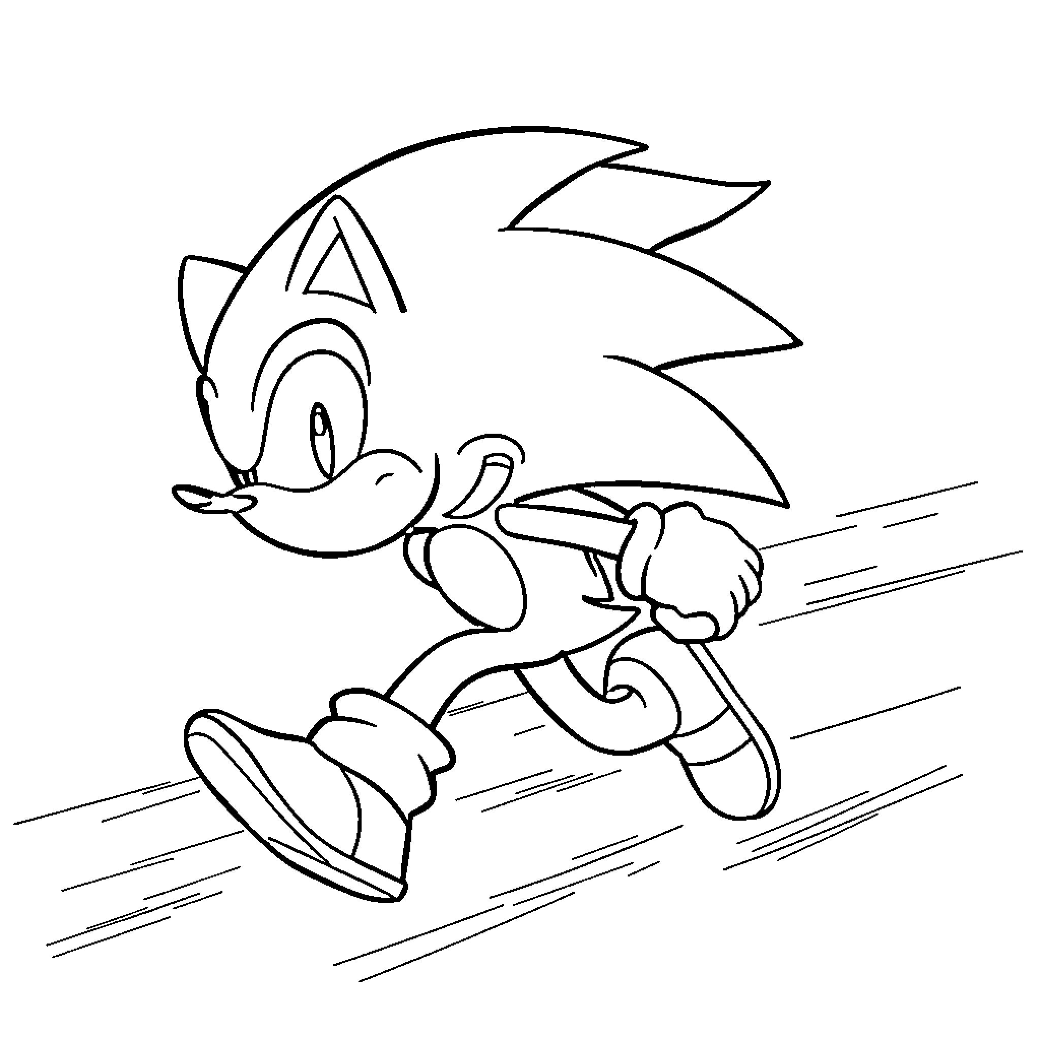 Sonic the Hedgehog running at high speed Coloring Page (free black-and-white line drawing printable PDF for all, from beginners to advanced learners, including children, teens, adults, and seniors)