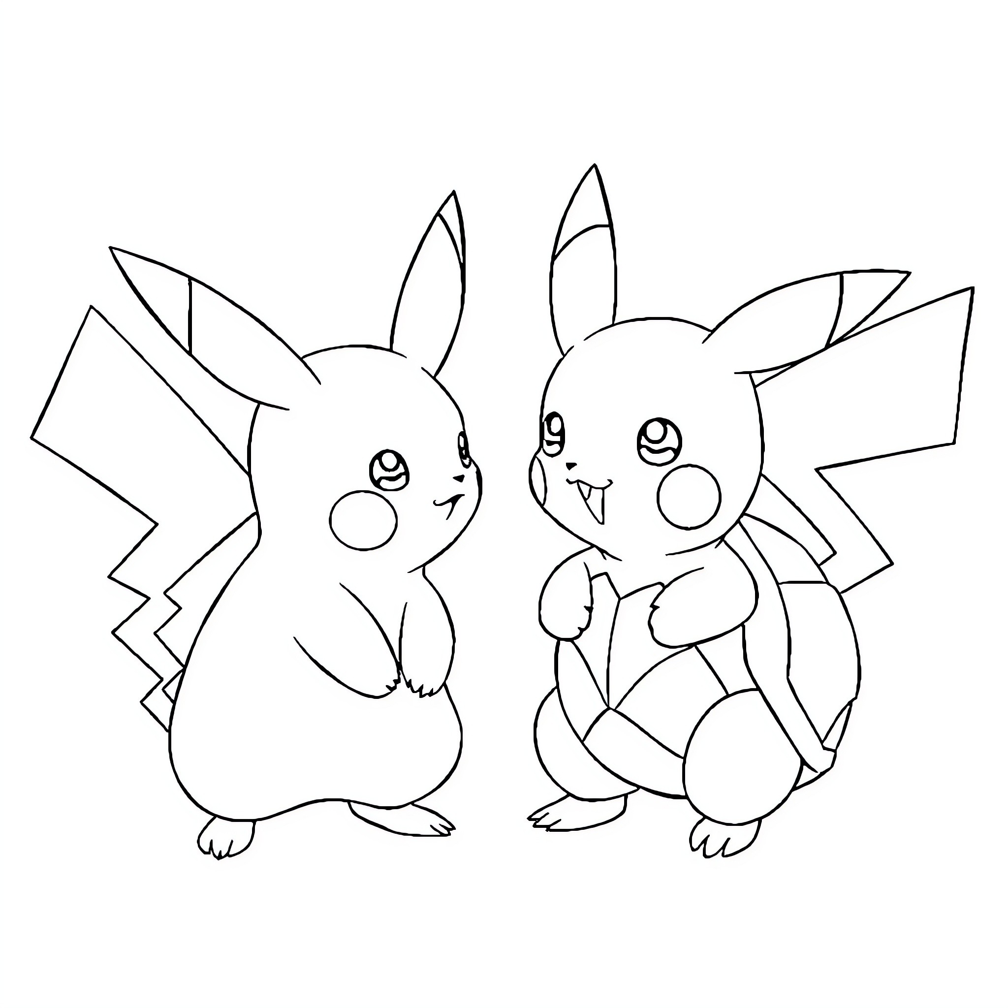 Pikachu and friends in a playful pose Coloring Page (free black-and-white line drawing printable PDF for all, from beginners to advanced learners, including children, teens, adults, and seniors)