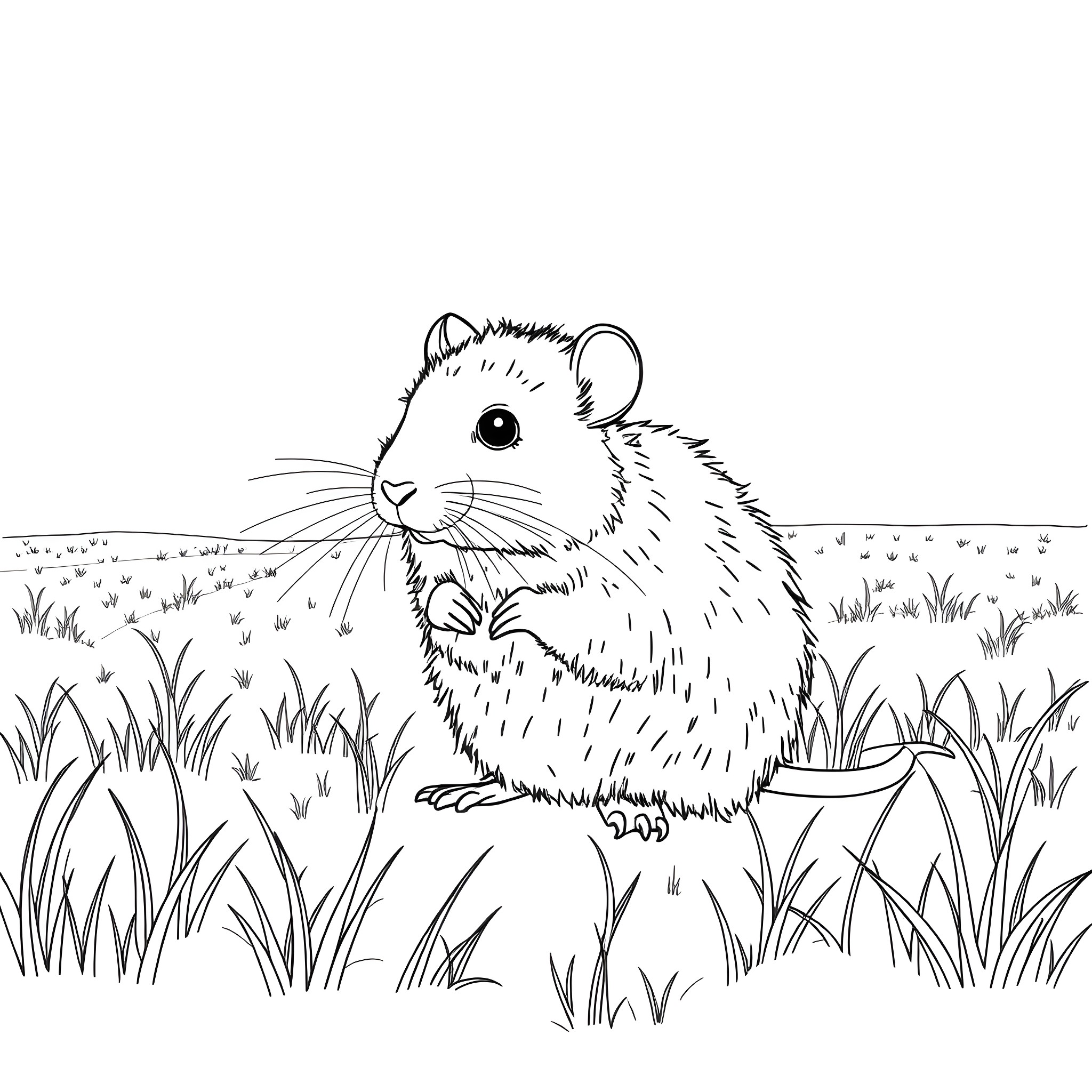 Rat exploring the grassy meadow Coloring Page (free black-and-white line drawing printable PDF for all, from beginners to advanced learners, including children, teens, adults, and seniors)