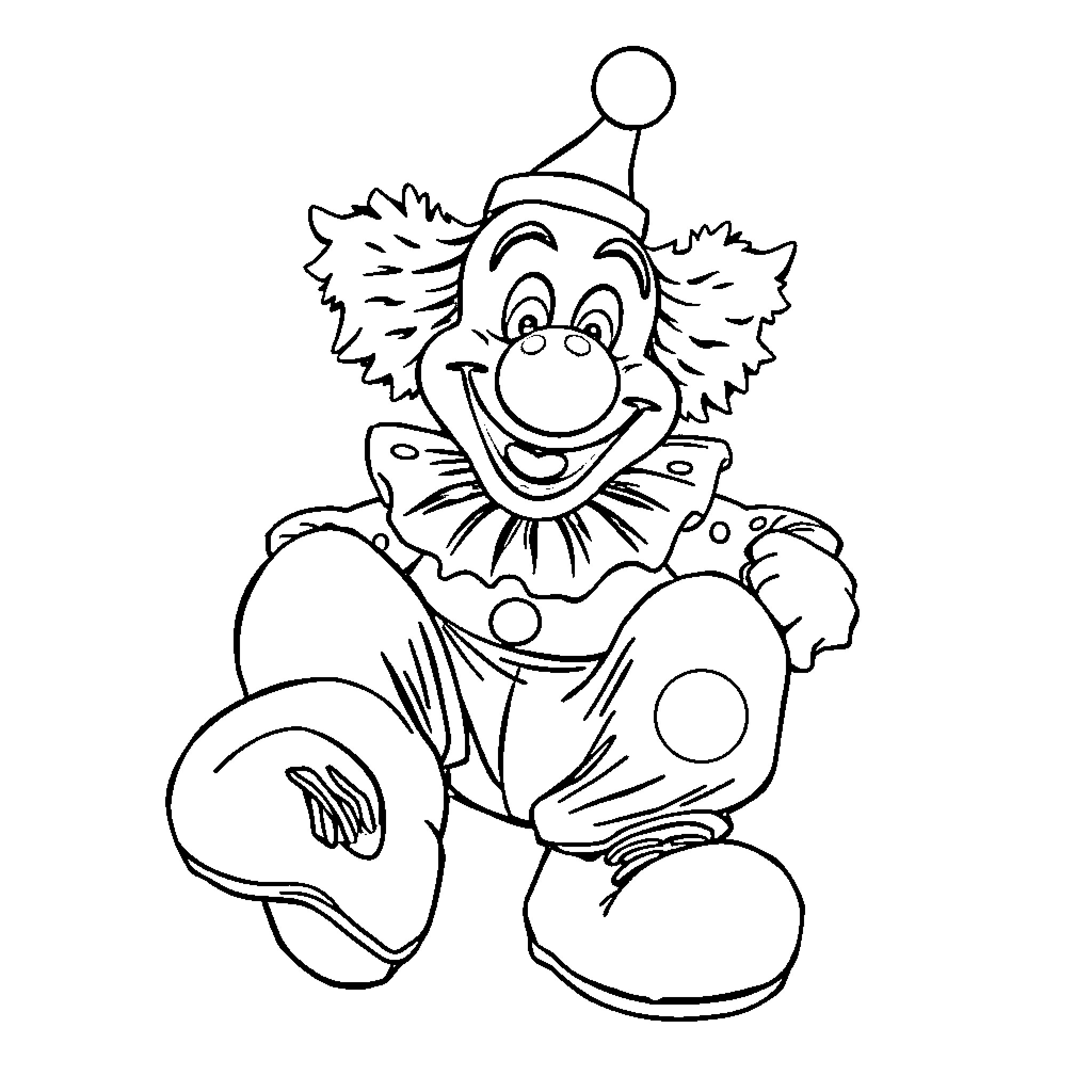 Clown with amusing expression and costume Coloring Page (free black-and-white line drawing printable PDF for all, from beginners to advanced learners, including children, teens, adults, and seniors)