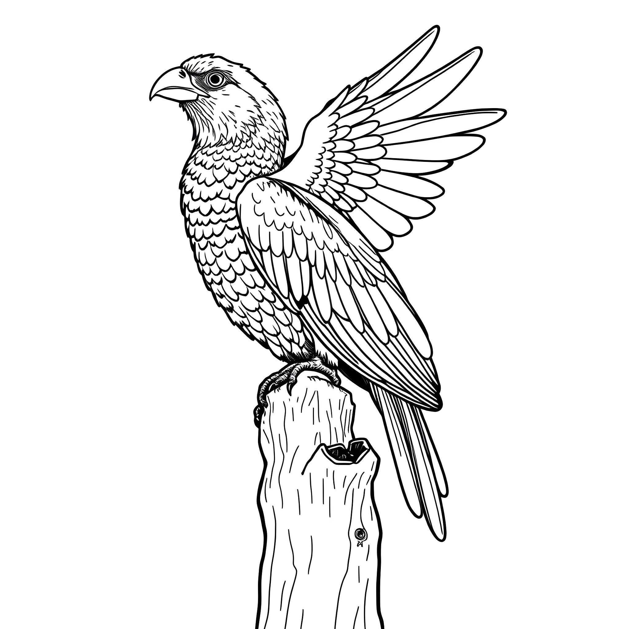 Chlorochrysa Phoenicotis perched on a branch Coloring Page (free black-and-white line drawing printable PDF for all, from beginners to advanced learners, including children, teens, adults, and seniors)