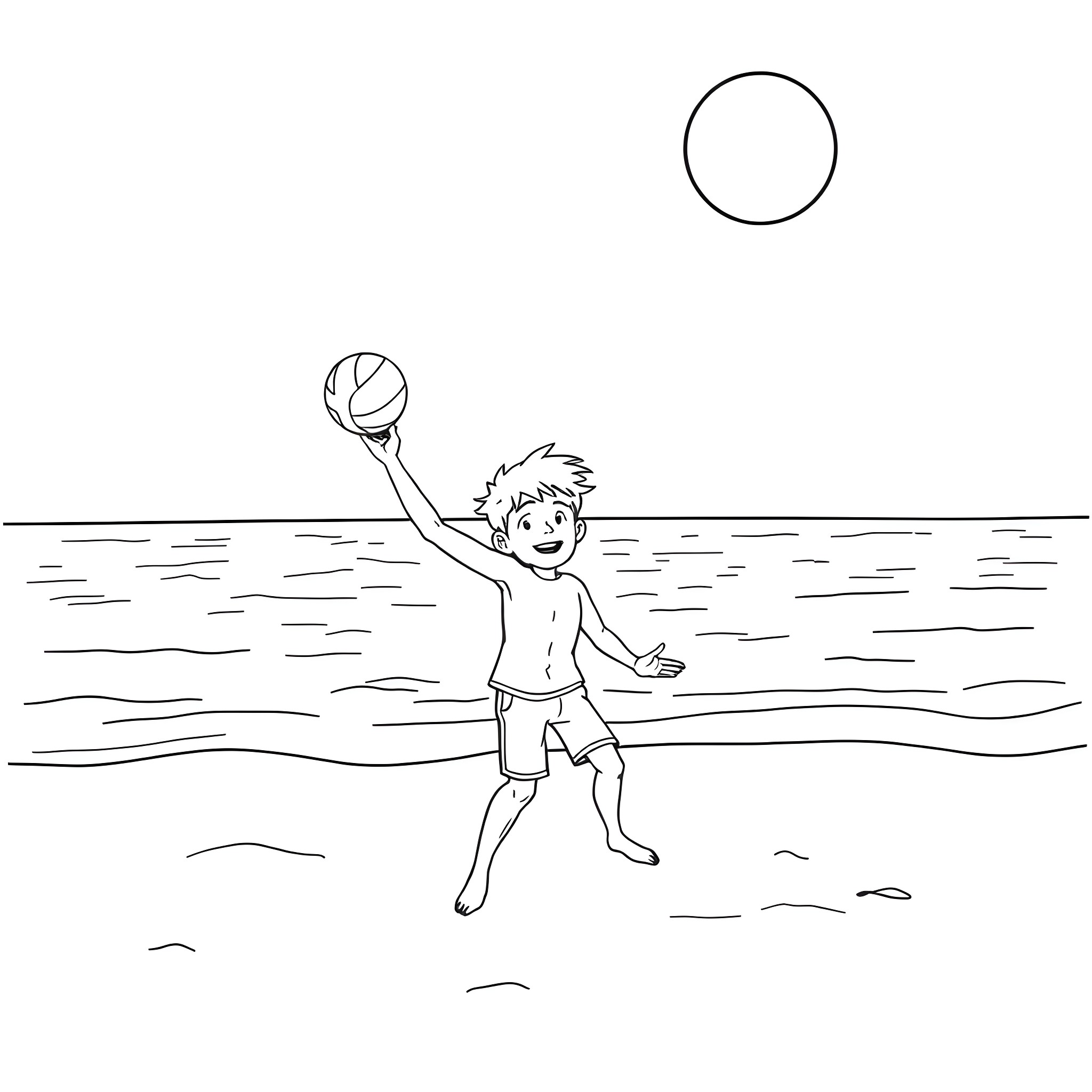 Desmond playing joyfully with ball in water Coloring Page (free black-and-white line drawing printable PDF for all, from beginners to advanced learners, including children, teens, adults, and seniors)