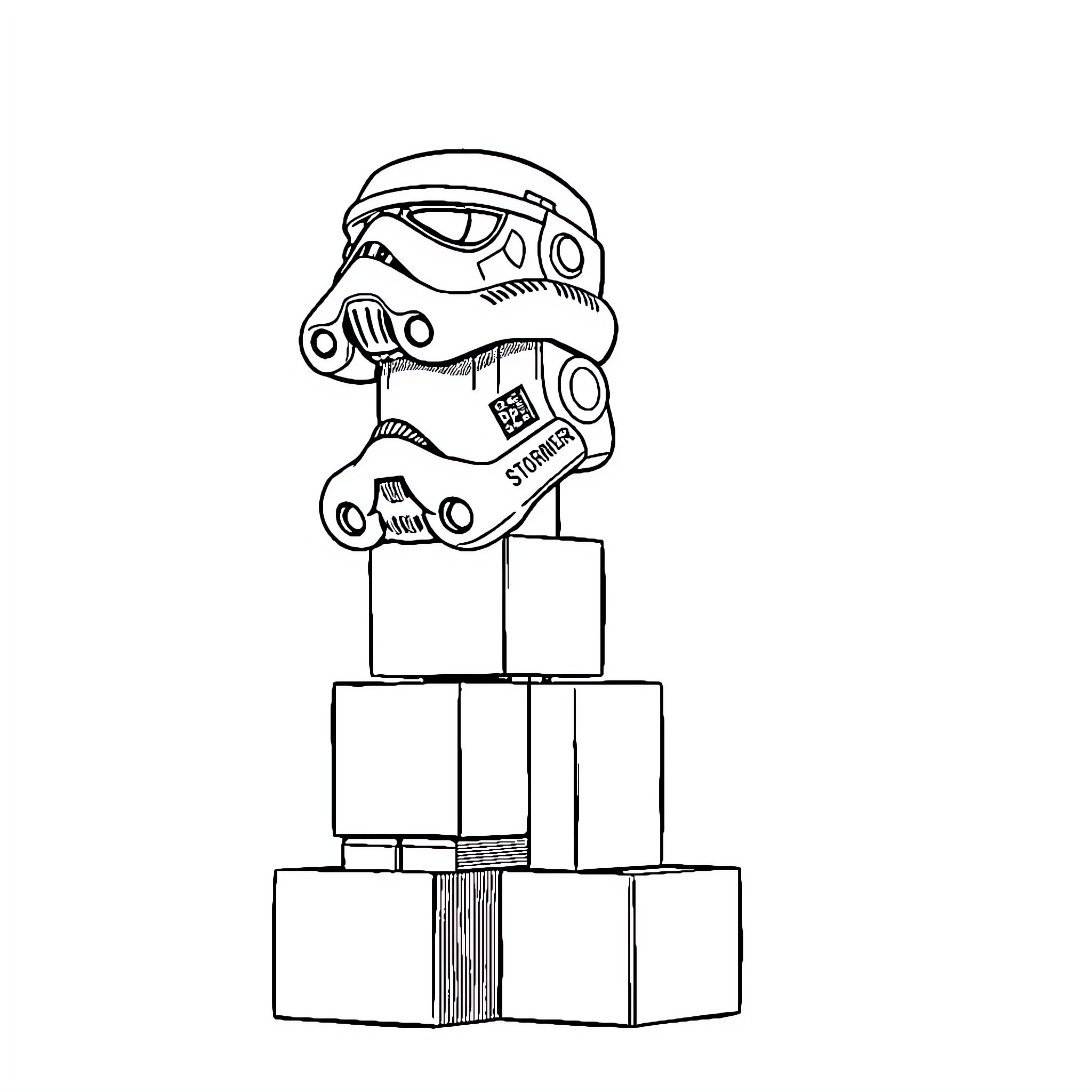 Stormtrooper standing on stacked crates Coloring Page (free black-and-white line drawing printable PDF for all, from beginners to advanced learners, including children, teens, adults, and seniors)