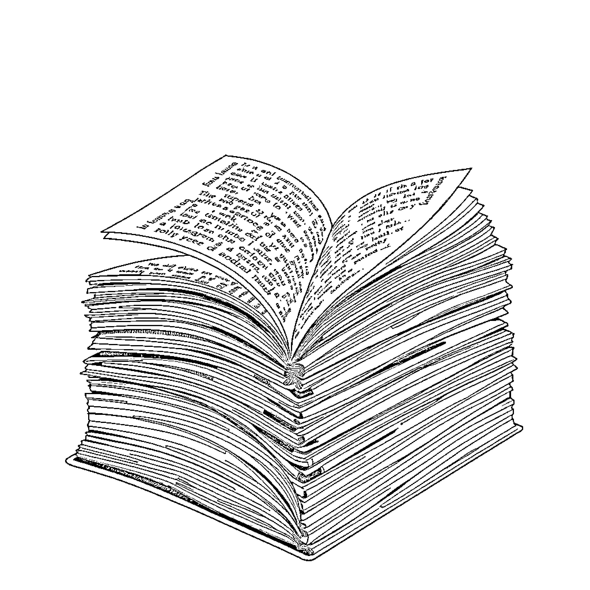Book of open pages with text Coloring Page (free black-and-white line drawing printable PDF for all, from beginners to advanced learners, including children, teens, adults, and seniors)